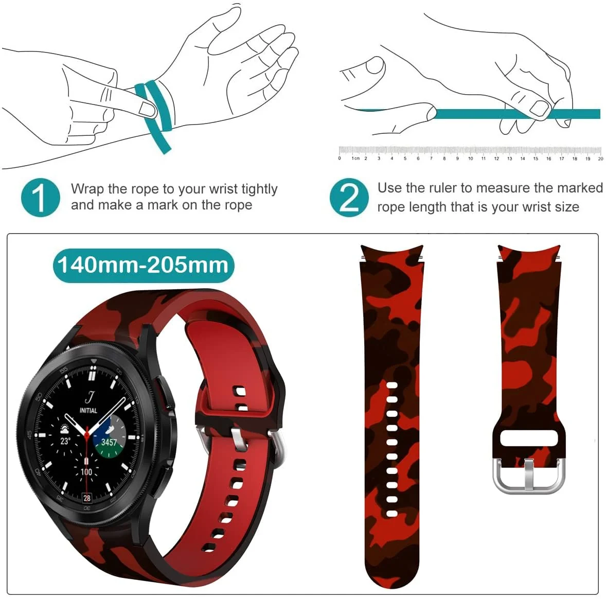 DL3 Mobilak No Gap Bands Compatible with Samsung Galaxy Watch 7 5 4 6 44mm 40mm/Watch5 Pro Band 45mm/Galaxy Watch 4 Classic 46mm 42mm Strap,20mm Quick Release Sport Replacement Strap - Camouflage Red