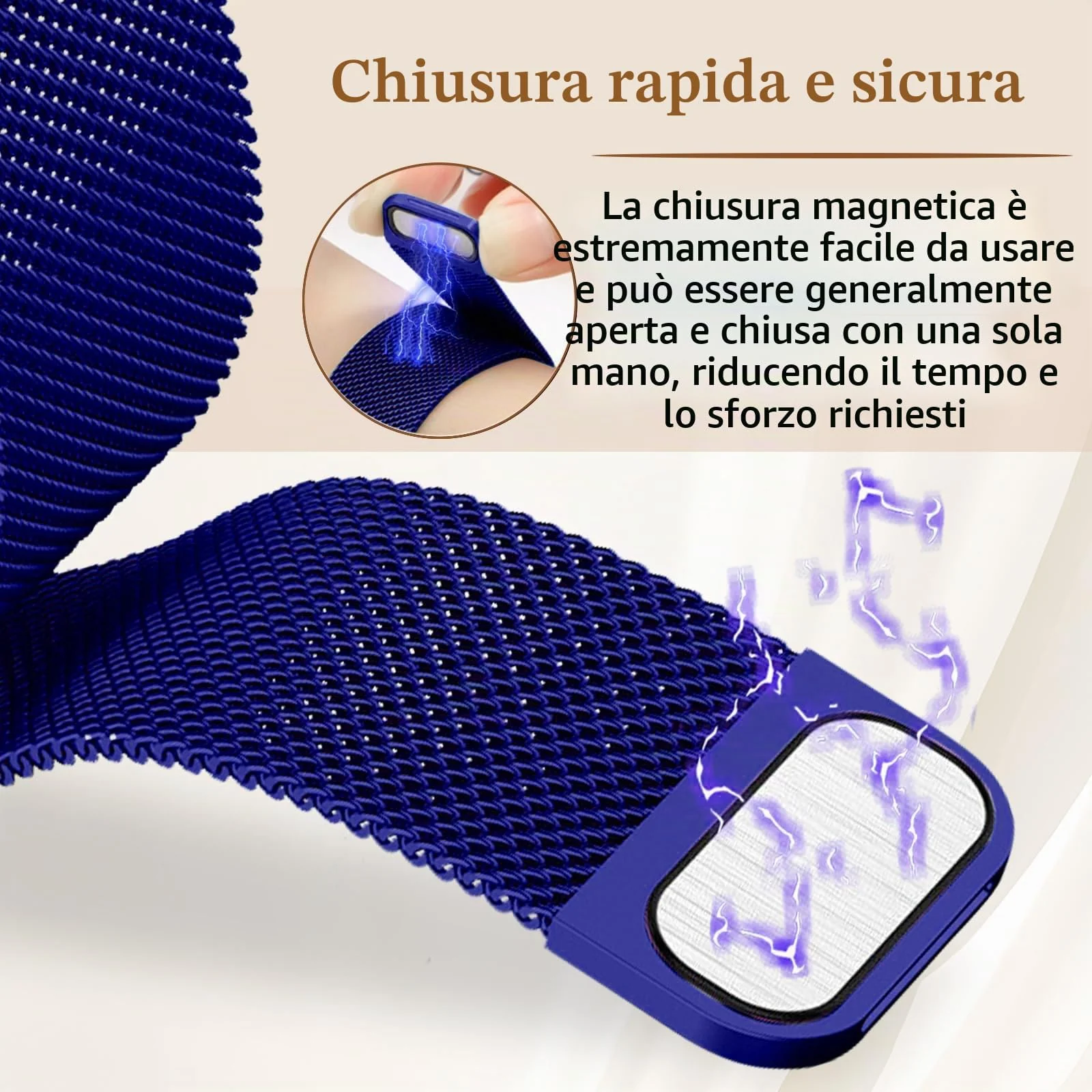 22mm Stainless Steel Magnetic Strap For Samsung Galaxy Watch 46mm/Watch 3 45mm/Gear S3/Huawei watch (GT7 GT6 GT5 GT4 GT3 GT2 46MM)/GT2E/GT 6 Pro/GT 7 Pro/Amazfit GTR 2/2e/3/4/3 Pro Metal Band (Blue)