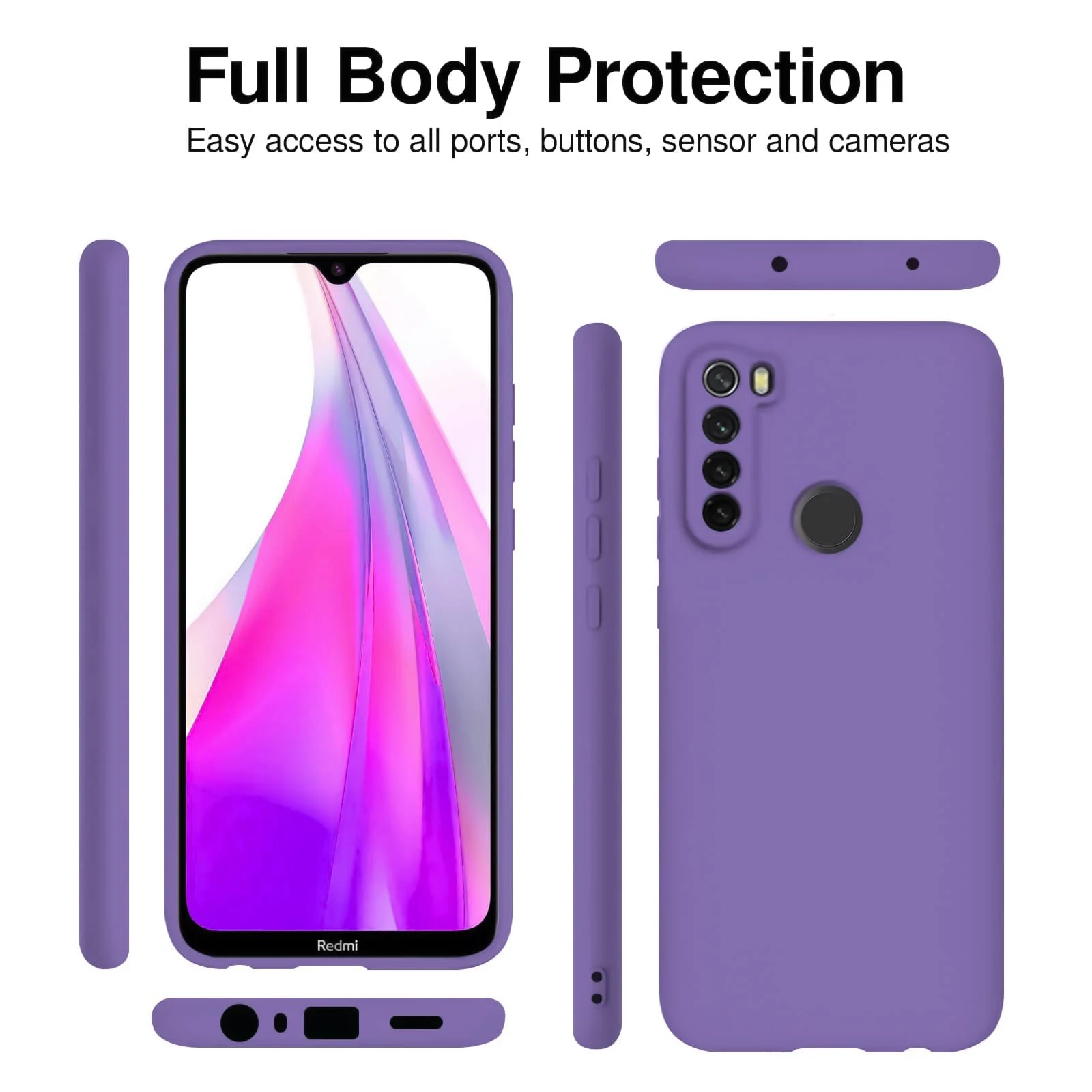 DL3 Mobilak Soft Silicone Protective Case for Xiaomi Redmi Note 8 with Microfiber Lining and Shockproof Design - Light Purple