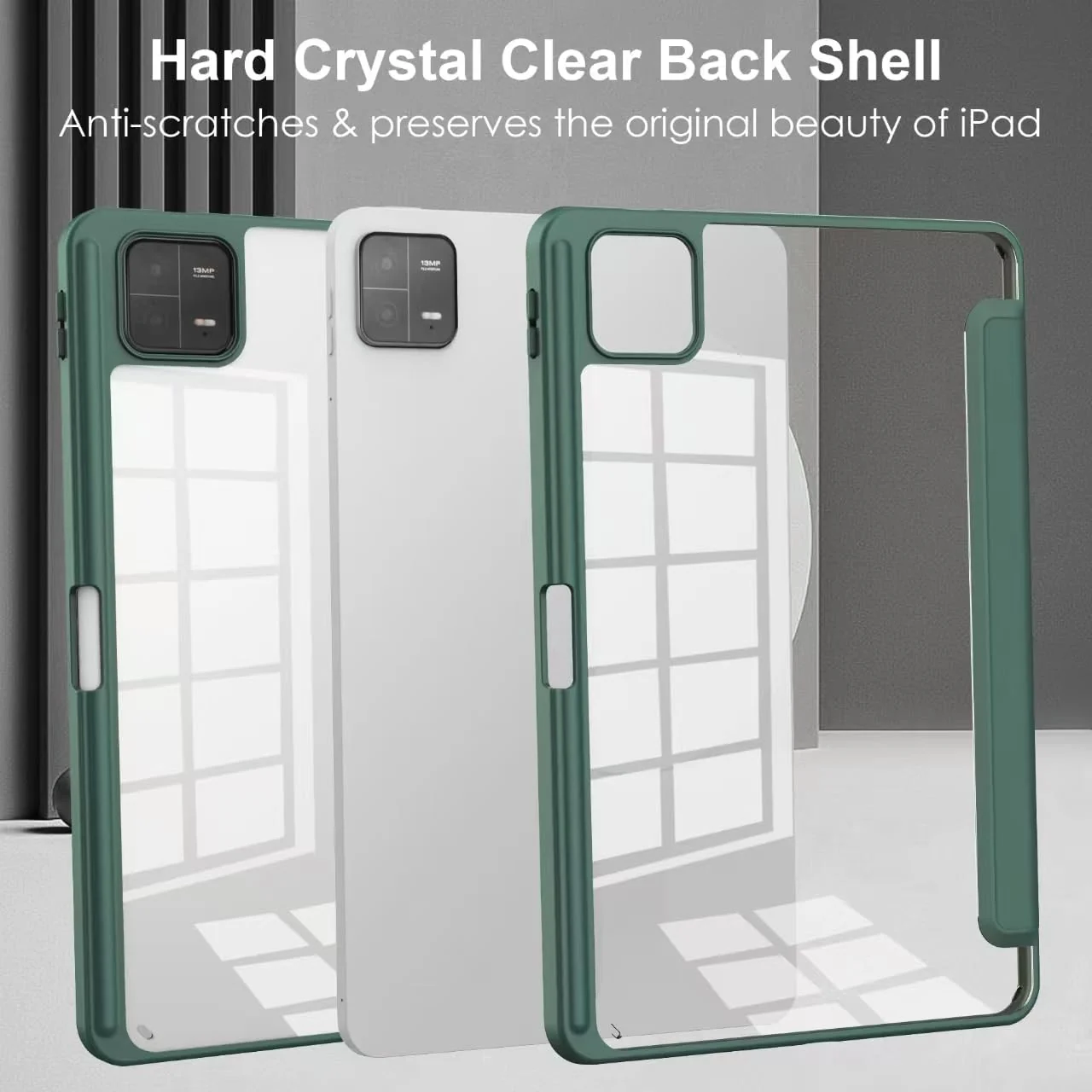 DL3 Mobilak Case for Xiaomi Pad 7 / Xiaomi Pad 7 Pro 2024 11.2 inch, Clear Shockproof Back Cover Built-in Pencil Holder, Auto Sleep/Wake - Green