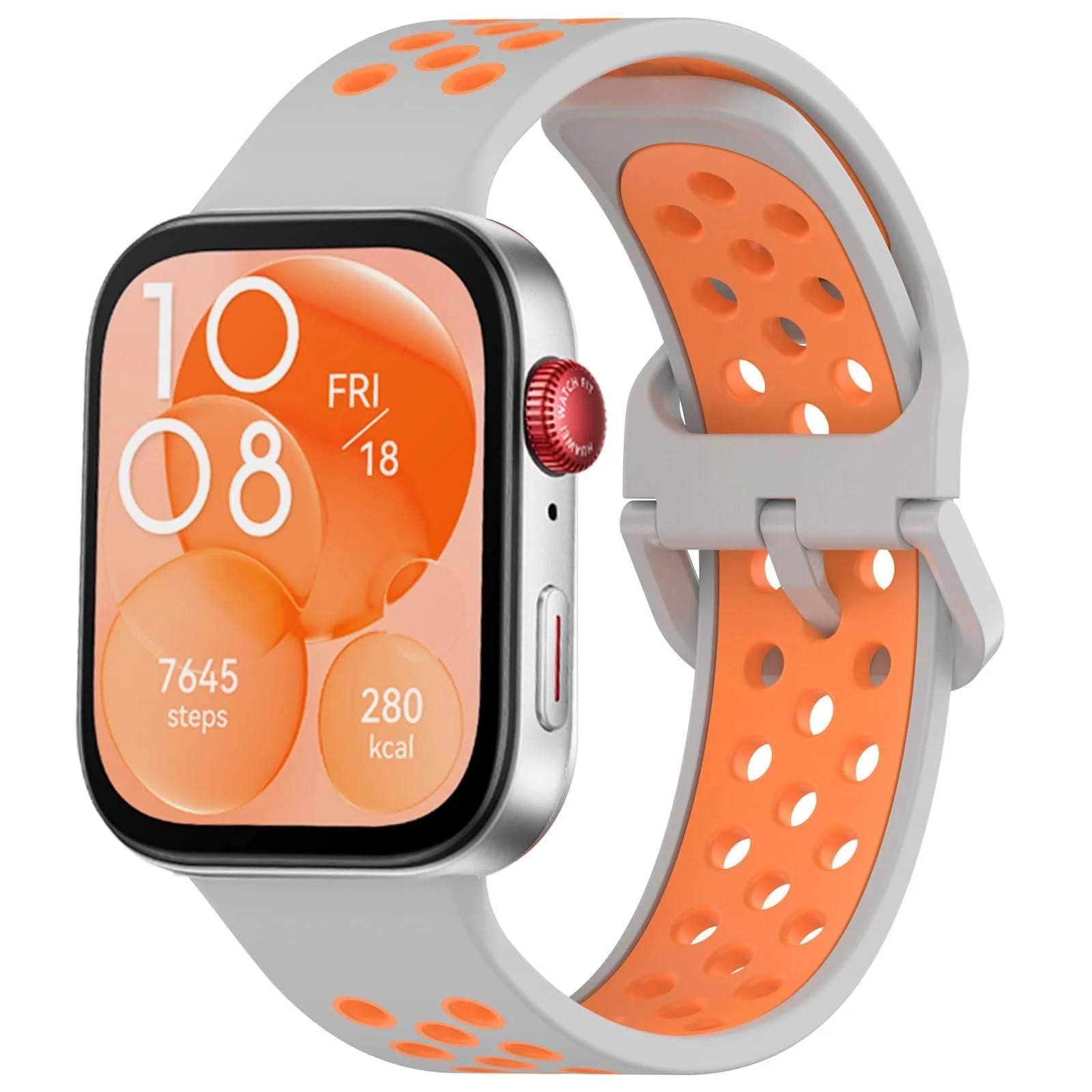 DL3 Mobilak Silicone Strap for Huawei Watch Fit 3, [Breathable] Soft Silicone Sport Wristband Bracelet Replacement Strap, Two-tone Strap, Adjustable Design, for Huawei Watch Fit3 - Gray Orange