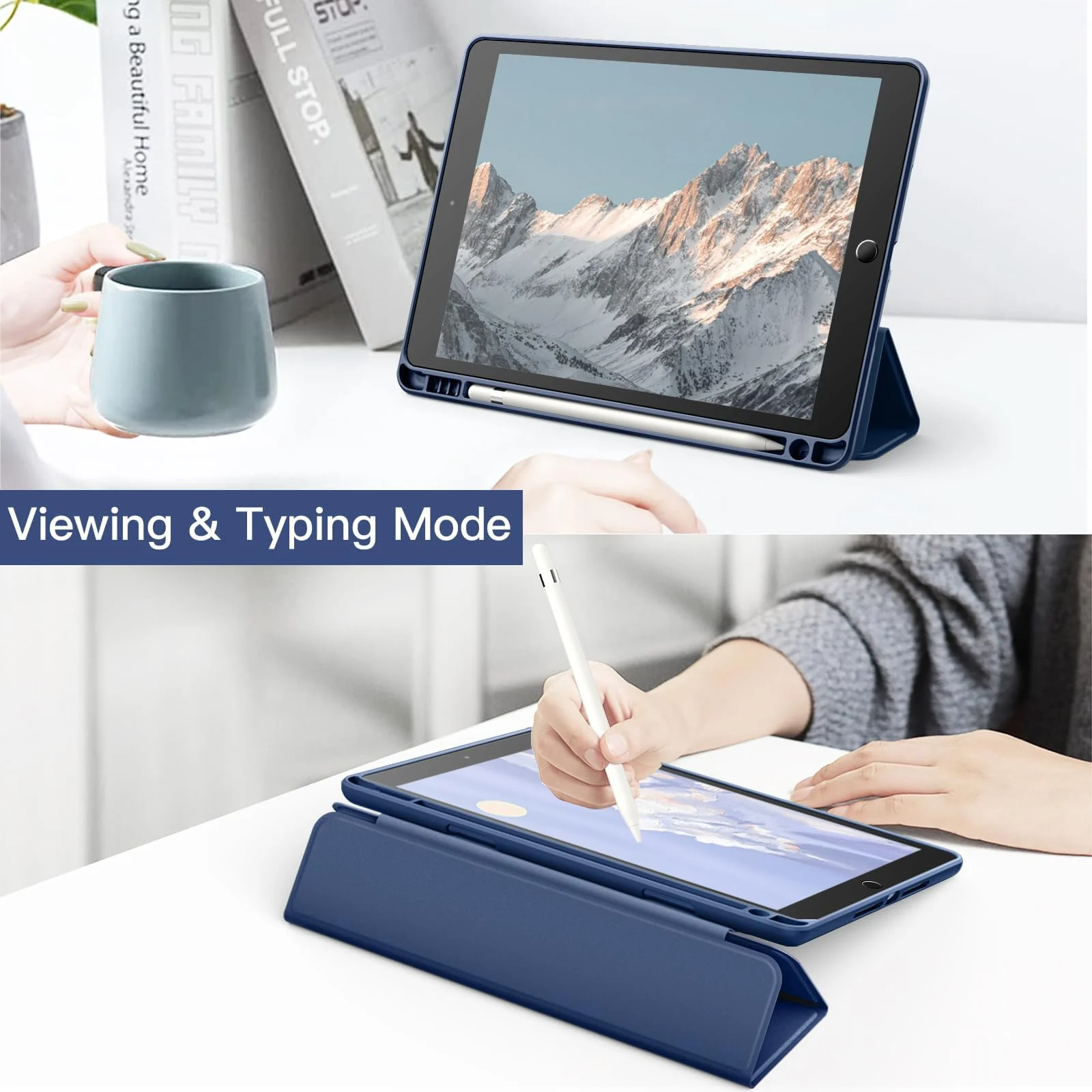 DL3 Mobilak Case for iPad 6th/5th Generation (9.7-inch, 2018/2017), iPad Pro 9.7 Inch Case 2016, iPad Air 2nd/1st, Clear Shockproof Back Cover Built-in Pencil Holder, Auto Sleep/Wake - Navy Blue