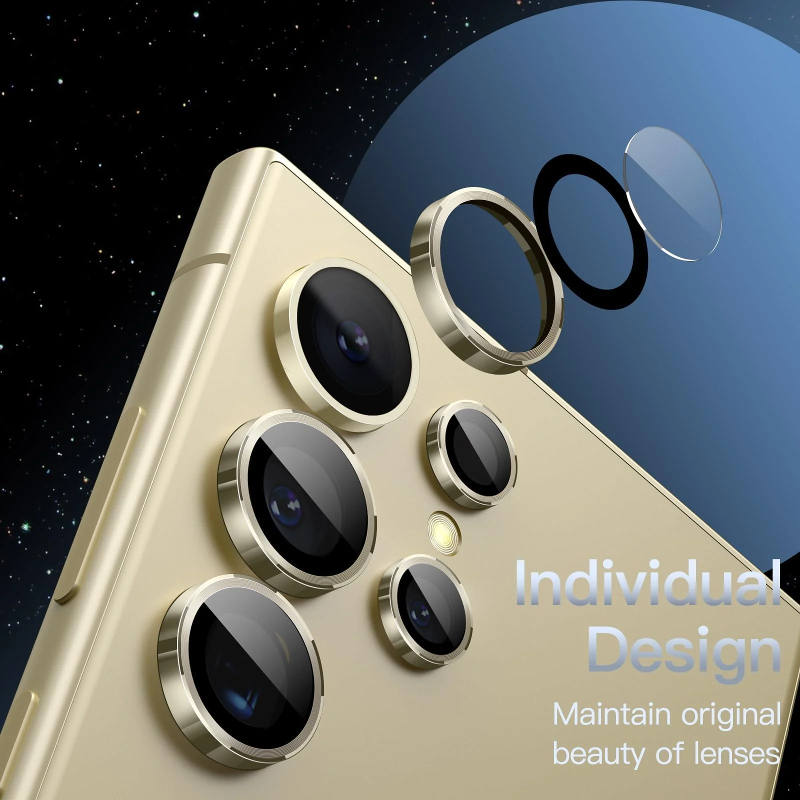 DL3 Mobilak Camera Protection for Samsung Galaxy S24 Ultra Camera Protection, Scratch-Resistant, 9H Hardness, HD Lens Protection, Protective Film, Lens Screen Protector Glass - Gold1