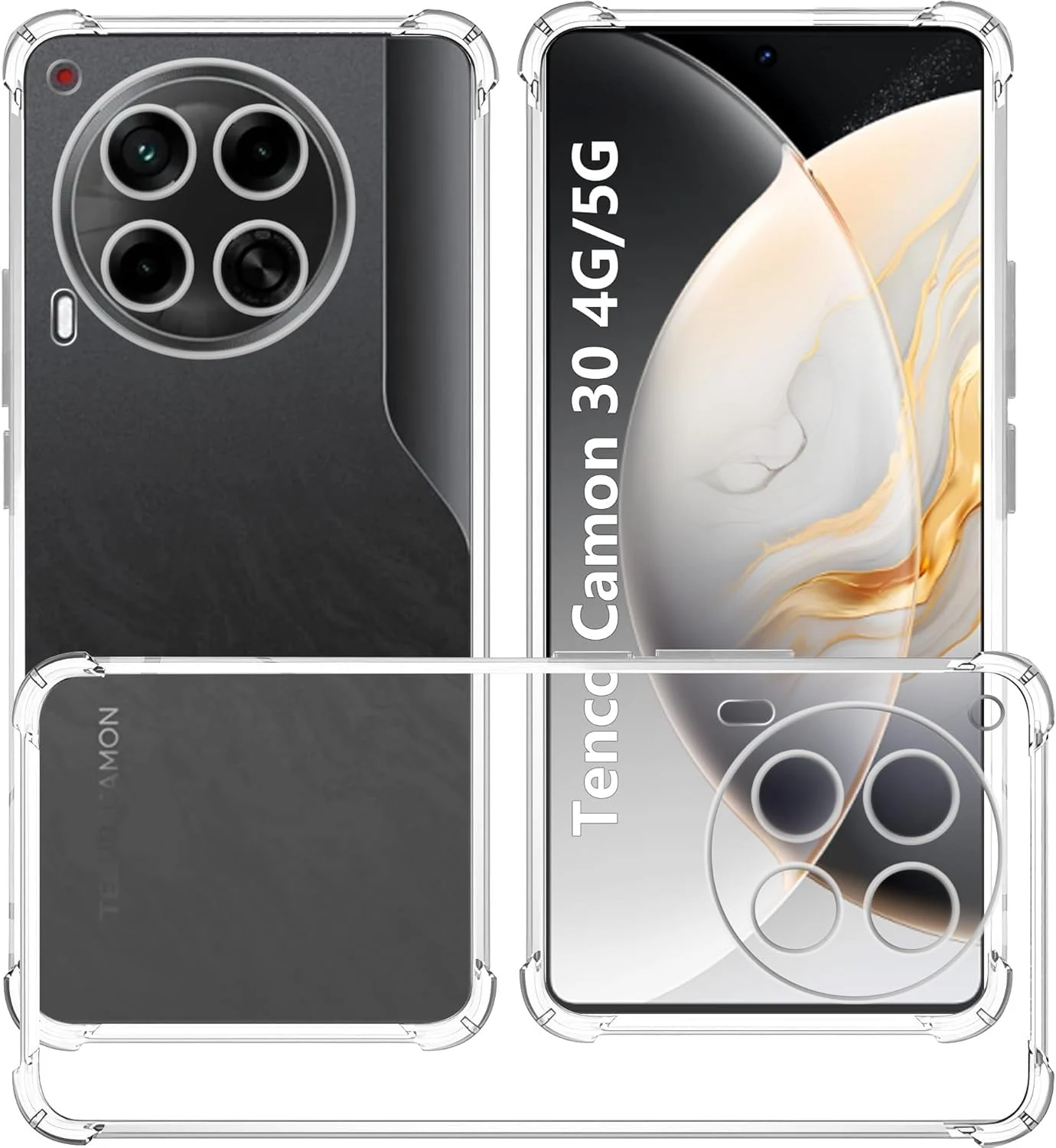 DL3 Mobilak Case Compatible with Tecno CAMON 30 4G/5G, Cover Silicone TPU Gorilla Anti-shock Protector Camera Shockproof Corners - Clear