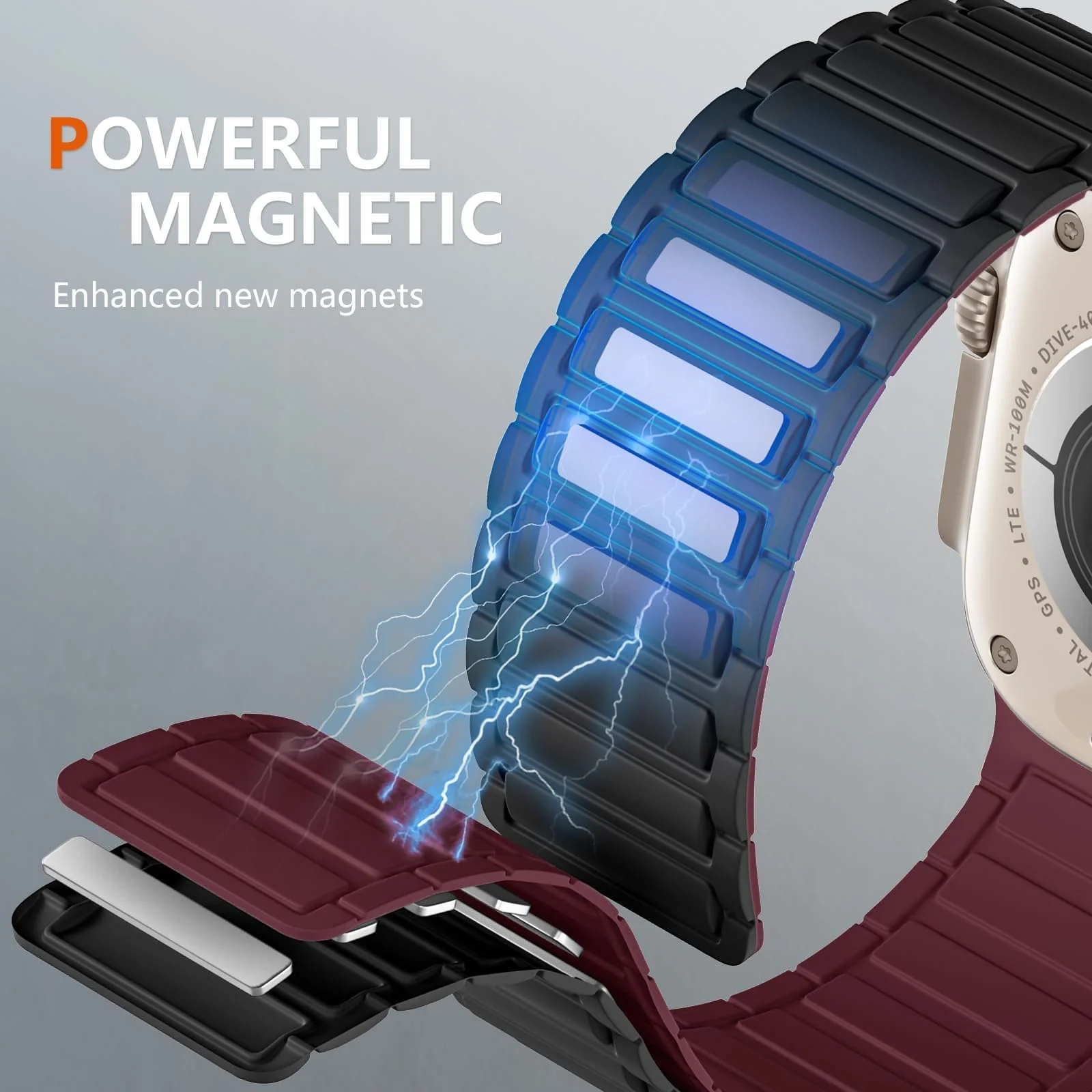 DL3 Mobilak Silicone Straps Compatible with Apple Watch Ultra Strap 49mm 46mm 45mm 44mm 42mm, Loop Band with Strong Magnetic Closure Designed for iWatch Ultra Ultra 2 Series 11 10 9 8 7 6 5 4 3 2 1 SE - Black/Wine Red