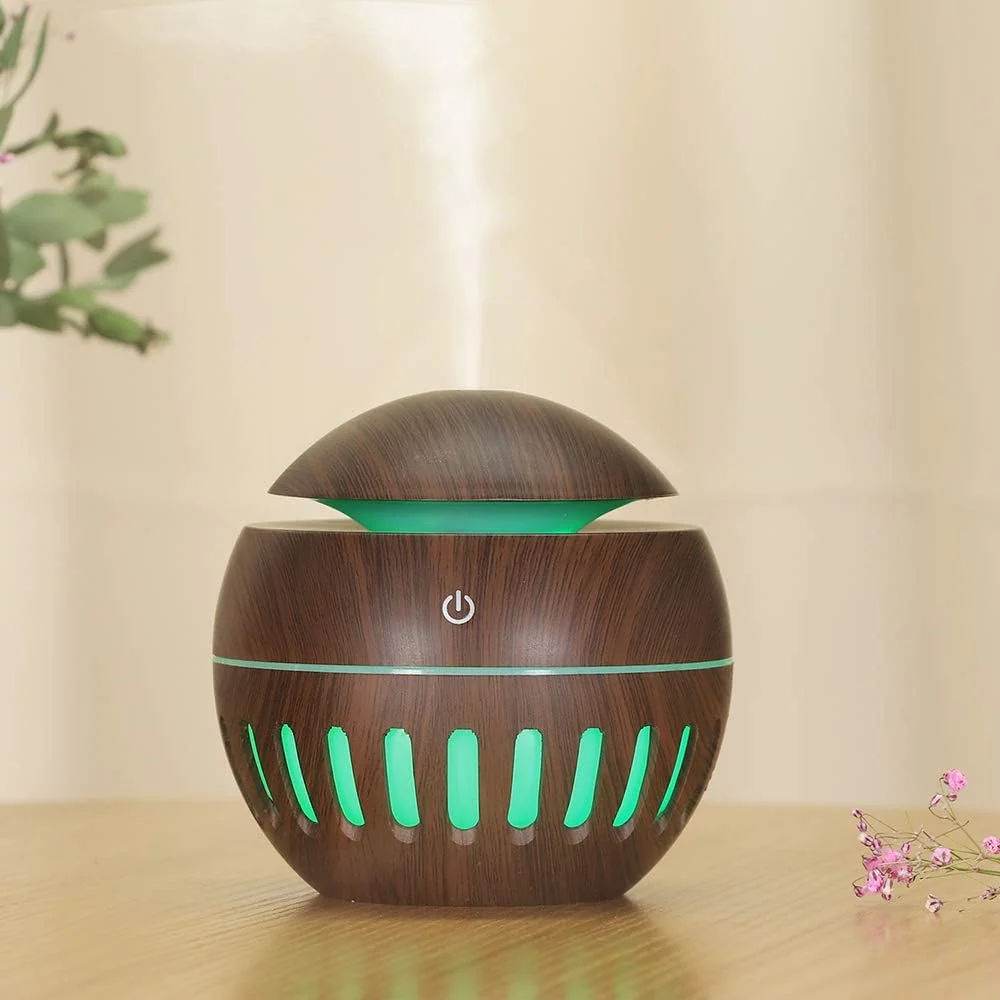 Mobigon Wood Cool Mist Ultrasonic Humidifier for Room Moisture, Aroma Diffuser for Home, 200ml Essential Oil Diffuser with 7 Colorful Night Light, Auto Shut-Off, Home, Office, car - B.Dark Brown