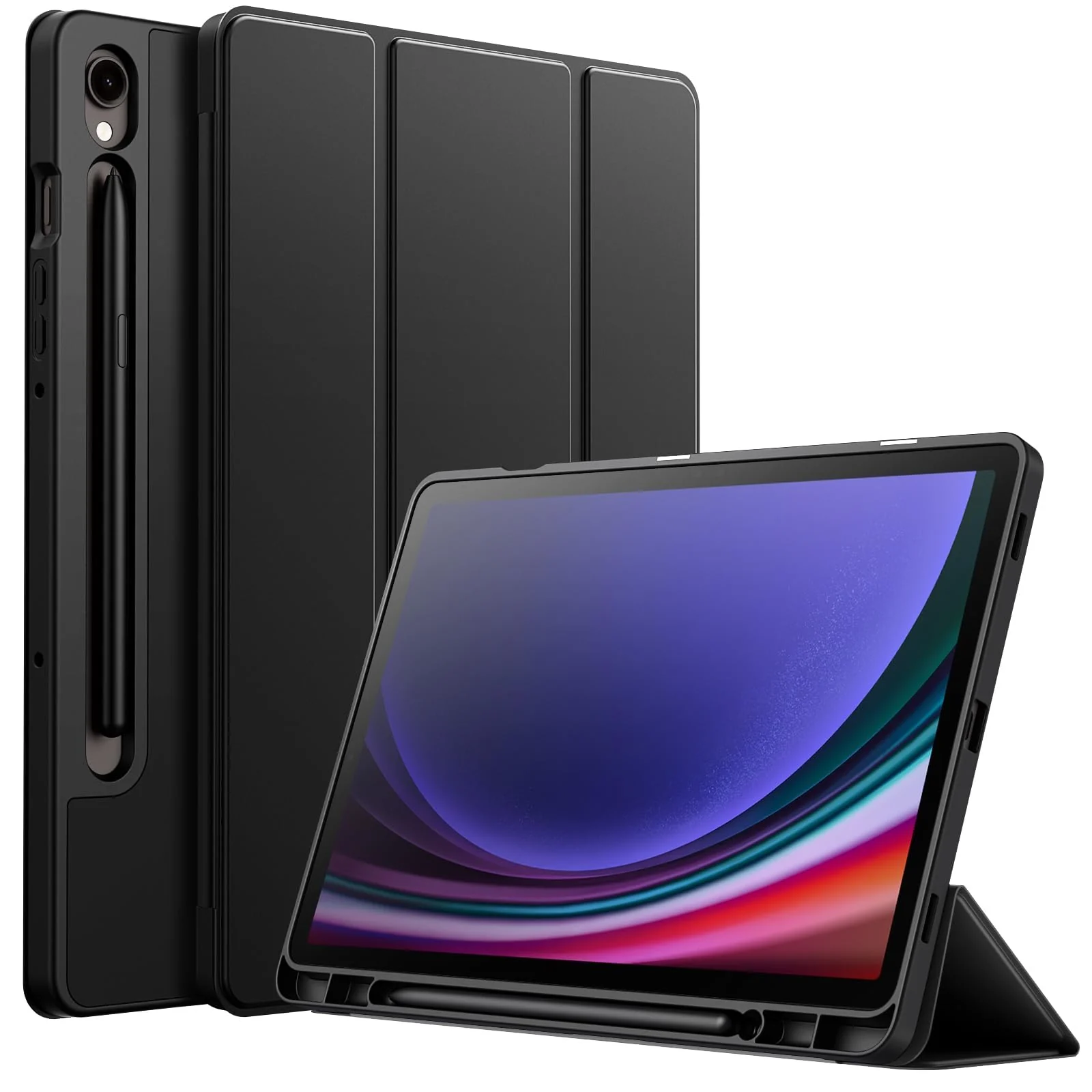 DL3 Mobilak Case for Samsung Galaxy Tab S9 11 Inch with S Pen Holder, Soft TPU Tri-Fold Stand Protective Tablet Cover, Support S Pen Charging, Auto Wake/Sleep - Black