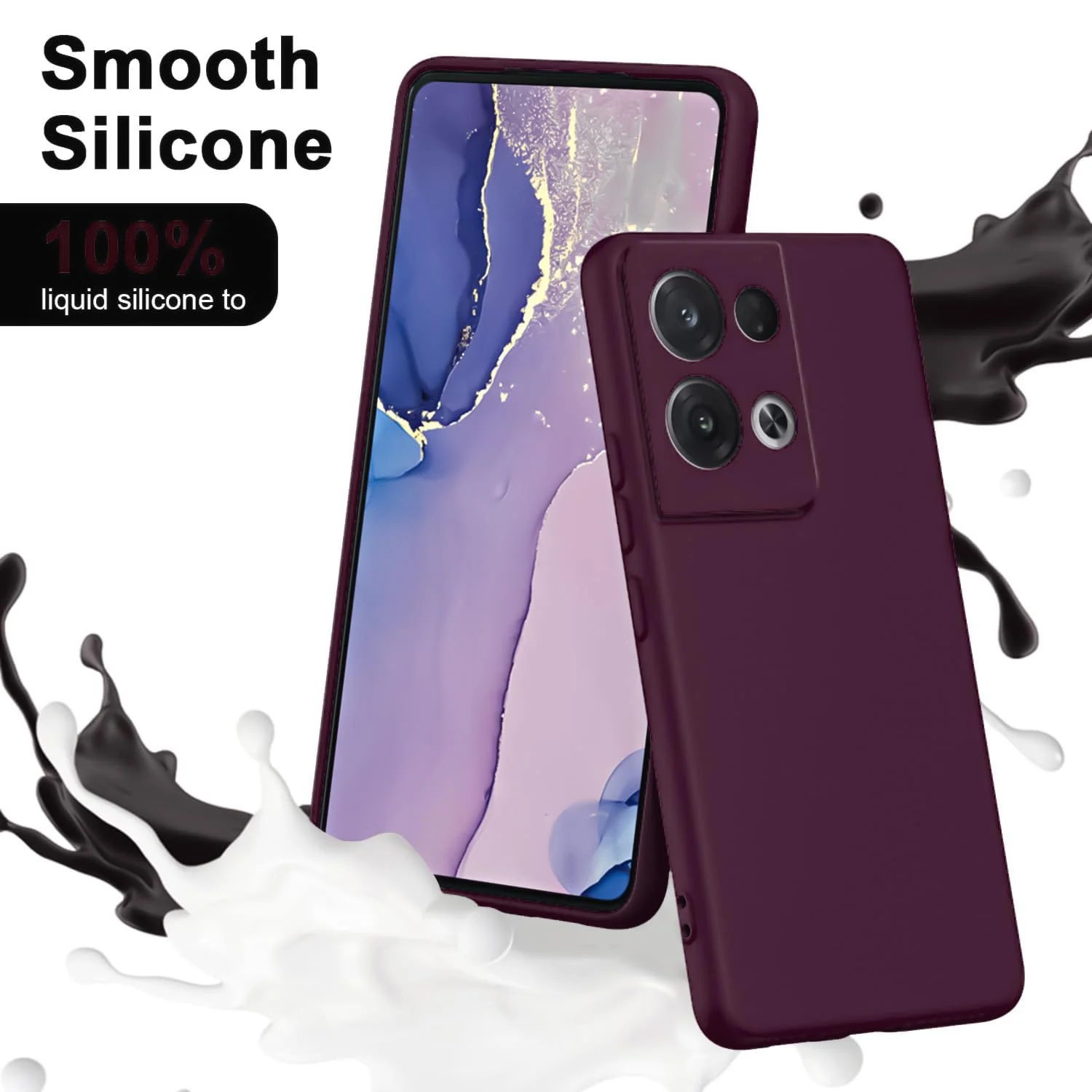 DL3 Mobilak Liquid Silicone Protective Case with Soft Microfiber Lining with Full Camera Protection for OPPO Reno 8 Pro 5G / Reno8 Pro+ Plus 5G - Wine Red