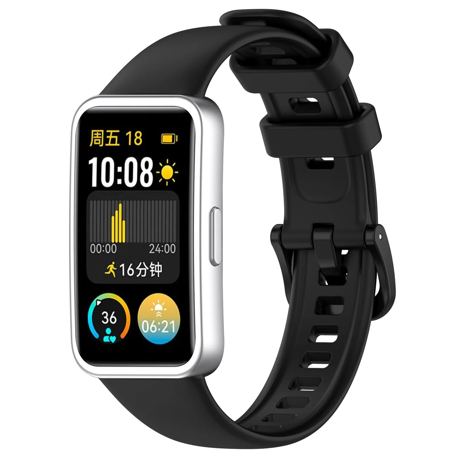 DL3 Mobilak Silicone Bracelet for Huawei Band 9/8, Soft Sport Replacement Strap, Adjustable Waterproof for Women/Men - Black
