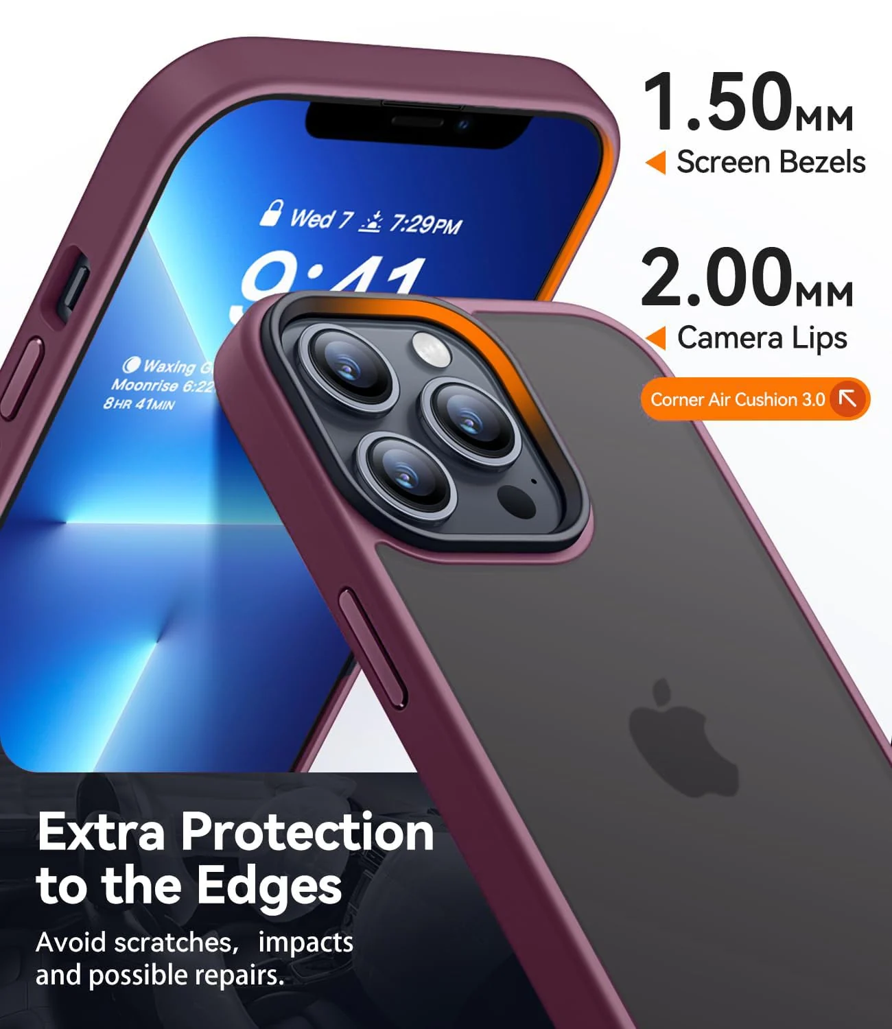 DL3 Mobilak Designed for iPhone 13 Pro 6.1-Inch Case, [Military Shockproof] Super Soft Silicone Slim Translucent Matte Protective Phone Cover, Compatible with iPhone 13 Pro - Wine Red