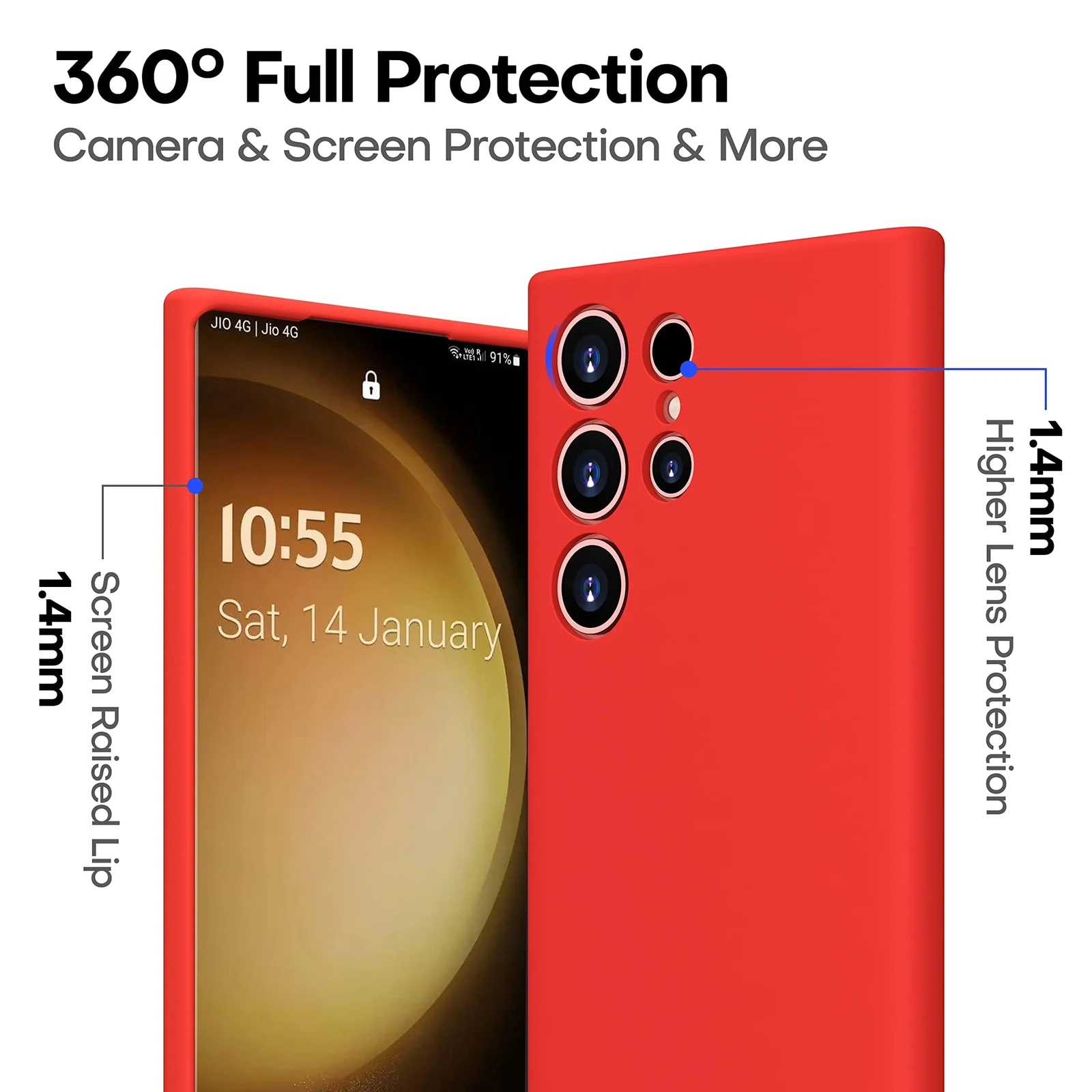 DL3 Mobilak Soft Silicone Protective Case for Samsung Galaxy S22 Ultra 5G with Microfiber Lining and Shockproof Design - Red