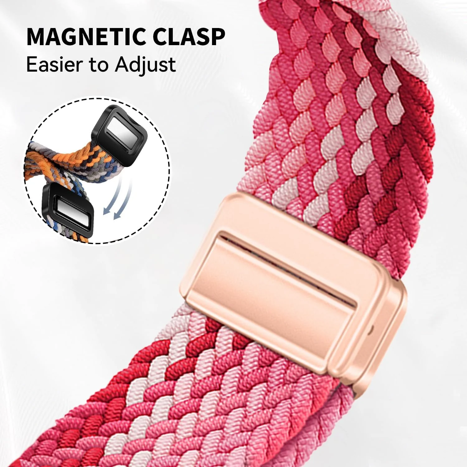 DL3 Mobilak 22mm Magnetic Band for Redmi Watch 5 Active/5 Lite/Samsung Galaxy Watch 3 45mm/Watch 46mm/Gear S3/Huawei watch GT6 GT5 46MM/GT2E/GT6 Pro/GT 5 Pro/Amazfit GTR 4/3, Stretchy Braided Nylon Sport Strap - Strawberry Red