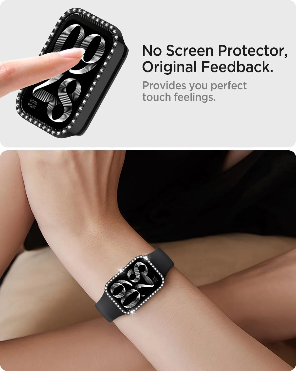 DL3 Mobilak Bling Case Without screen protector for Xiaomi Smart Band 9 Pro, Hard PC Frame Case, Crystal Diamonds Bumper Cover for Women Girls, Slim Protective Cover for Xiaomi Mi Band 9 Pro - Black