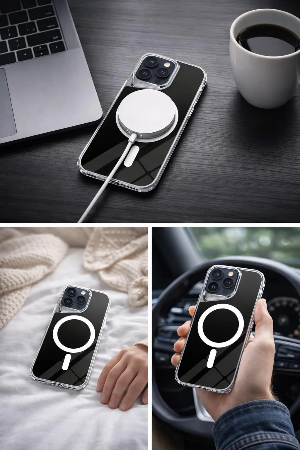 DL3 Mobilak Clear TPU Case for iPhone 13 Pro, Compatible with MagSafe accessories, Camera protection, Shock-absorbing protection - Black