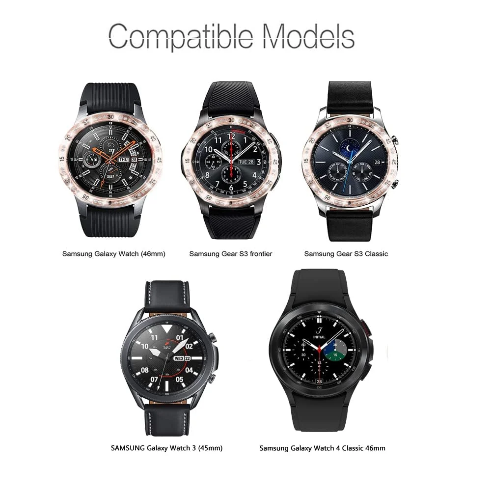 DL3 Mobilak Bezel Ring Compatible Samsung Galaxy Watch 4 Classic 46mm/Galaxy Watch 46mm/Gear S3 Frontier&Classic/Galaxy Watch3 45mm Bling Inlay Crystal Metal Bezel Ring Protection Cover - Black