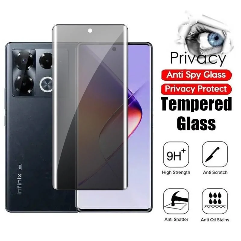 DL3 Mobilak Screen Protector for Infinix Note 40 Pro/Pro Plus SCREEN UV UV Glass Fingerprint Reader Support 3D Curved Anti-Spy Tempered Glass Screen Protector - Privacy