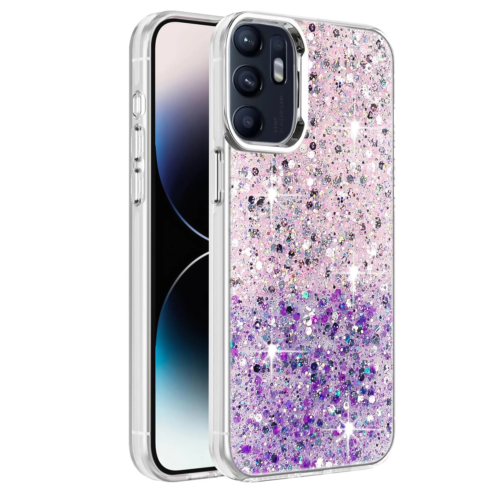 DL3 Mobilak Glitter Rhinestone Protective Case for OPPO Reno 6 4G (Not Reno6 5G) with Shockproof Design - Pink Purple