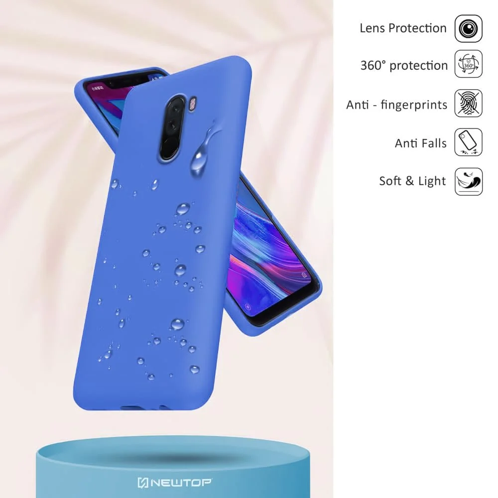 DL3 Mobilak Liquid Silicone Protective Case for Xiaomi Poco F1 with Microfiber Lining and Shockproof Design - Light Blue
