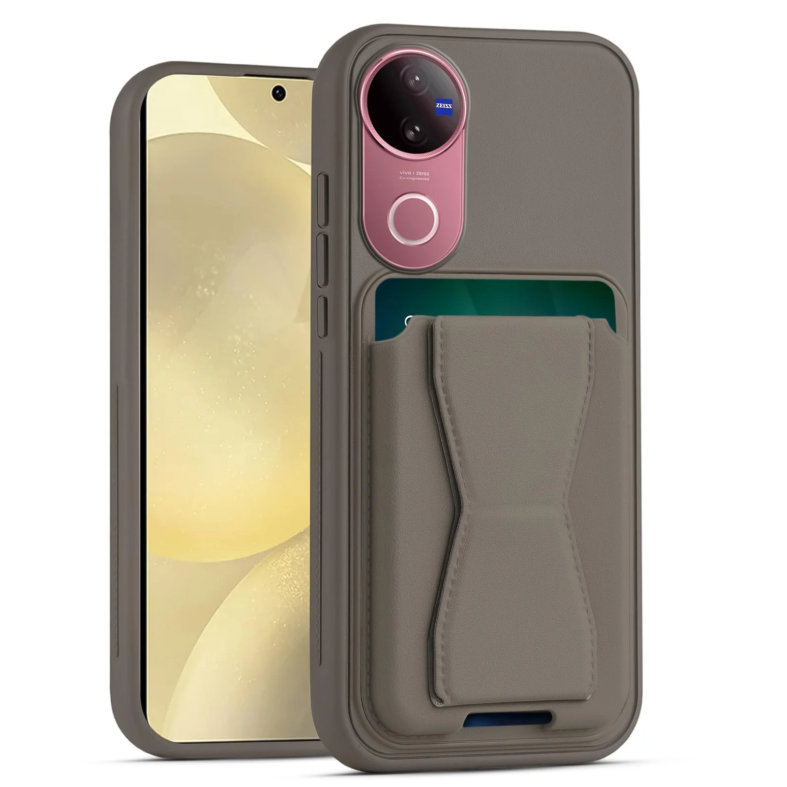 DL3 Mobilak Leather Wallet Case Compatible with Vivo V50 5G / Vivo V50e 5G, Leather Back Cover With TPU Frame, Shockproof Protective Phone Case with Card Holder Stand - Titanium