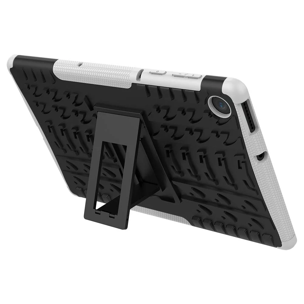 DL3 Mobilak Case for Lenovo Tab M10 10.1 inch 2nd Gen 2020 (TB-X306, TB-X306F, TB-X306X), Hybrid Rugged Armor Heavy Duty 2 in 1 TPU + PC Combo Dual Layer Shockproof Case with Kickstand - White