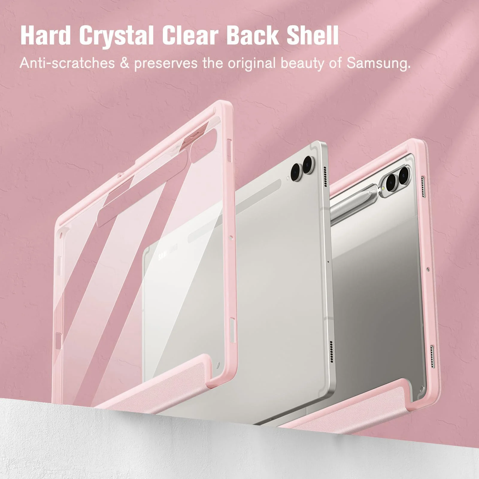 DL3 Mobilak Hybrid Slim Case for Samsung Galaxy Tab S8 Plus 2022/S7 FE 2021/S7 Plus 2020 12.4 Inch with S Pen Holder, Shockproof Cover with Clear Transparent Back Shell, Auto Wake/Sleep - Rose Gold