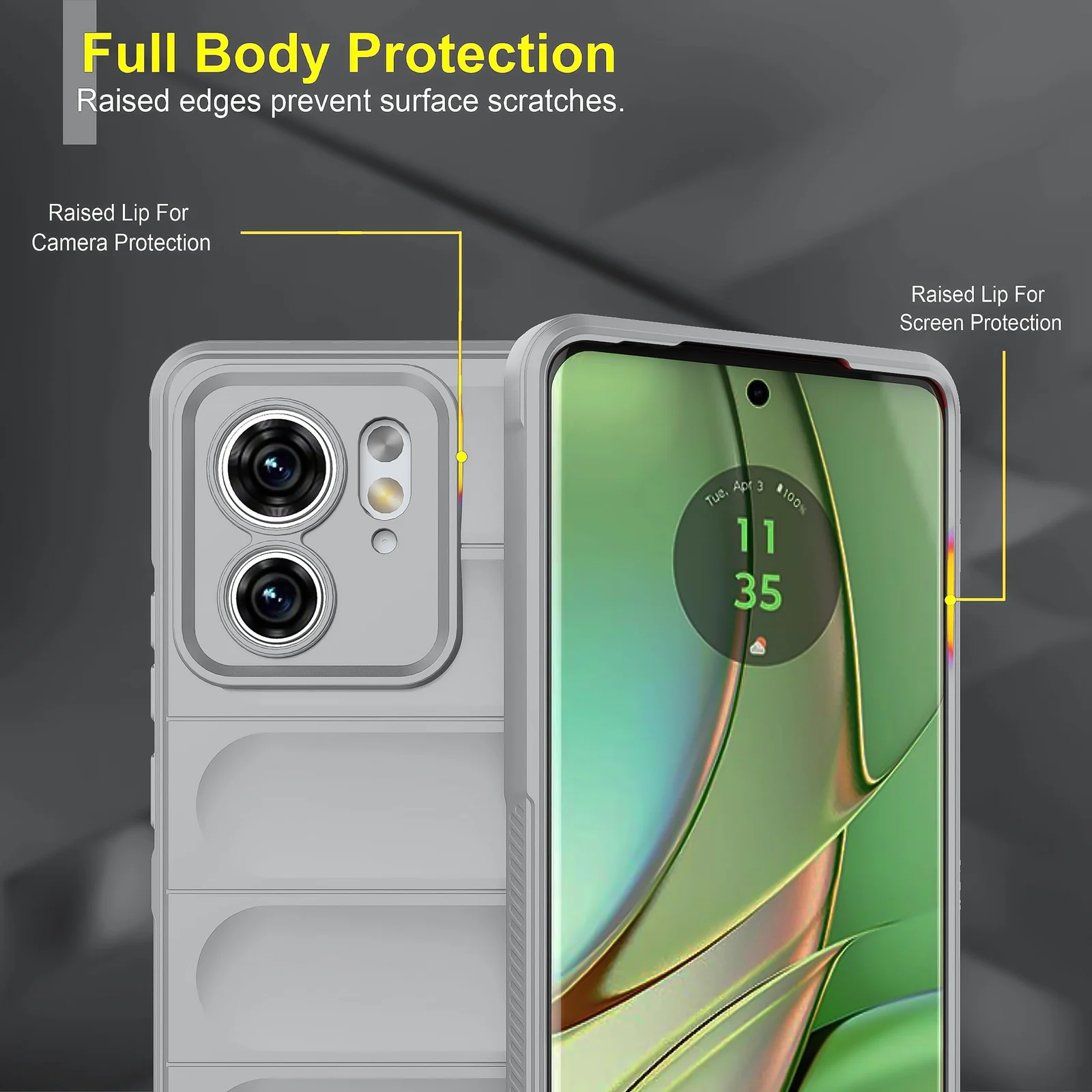 DL3 Mobilak Silicone Case for Motorola Edge 40 5G Heavy Duty Protective [Slim Fit] Shockproof Soft Flexible Protective Design Shock-Absorption TPU Cover With Camera Protection - Gray
