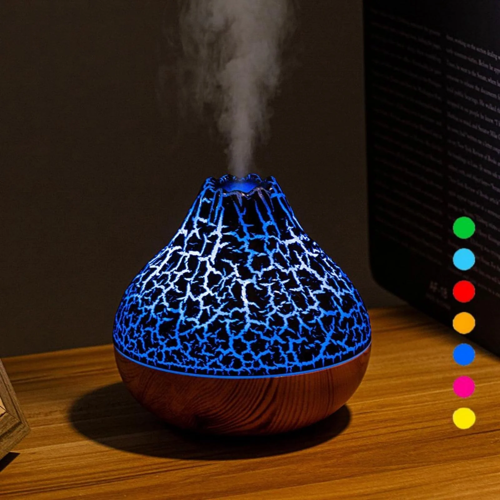 Mobigon Wood Cool Mist Ultrasonic Humidifier for Room Moisture, Aroma Diffuser for Home, 300ml Essential Oil Diffuser with 7 Colorful Night Light, Auto Shut-Off, Home, Office, car - E.Light Brown