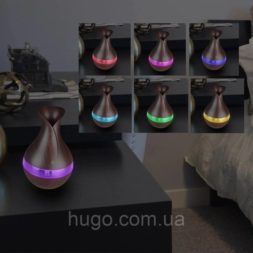 Mobigon Wood Cool Mist Ultrasonic Humidifier for Room Moisture, Aroma Diffuser for Home, 300ml Essential Oil Diffuser with 7 Colorful Night Light, Auto Shut-Off, Home, Office, car - C.Dark Brown