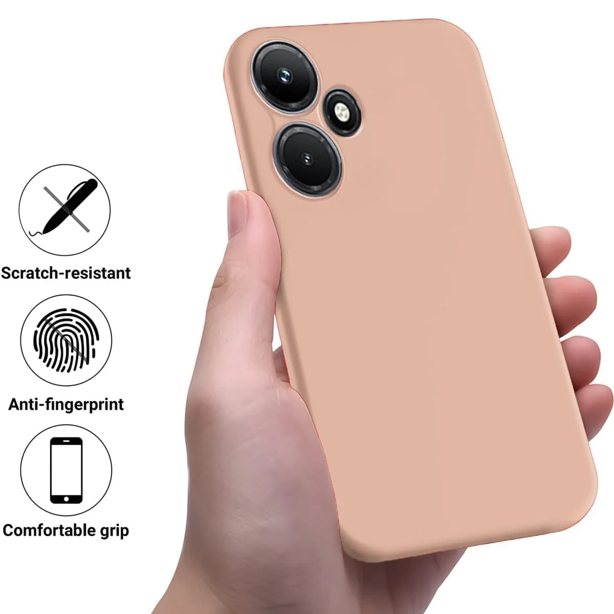 DL3 Mobilak Liquid Silicone Protective Case with Soft Microfiber Lining with Full Camera Protection for Infinix Hot 30i - Light Orange