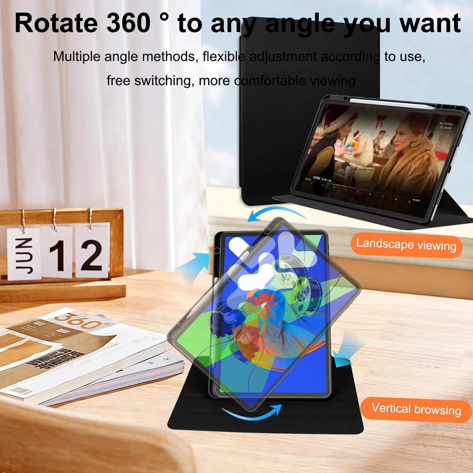 DL3 Mobilak Case for Samsung Galaxy Tab S10 Lite/S10 FE/S9 FE 10.9-Inch/S9 11-Inch, 360° Rotation Multi-angle Stand Slim Cover PU leather + Transparent Acrylic case with Pen Holder Auto Wake/Sleep - Black