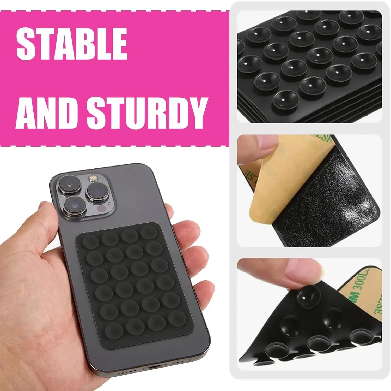 DL3 MOBILAK Silicone Suction Phone Case Mount, Sillicon Adhesive Phone Accessory for iPhone and Android, Hands-Free Fidget Toy Mirror Shower Phone Strong Grip Holder, Videos and Selfies - Black