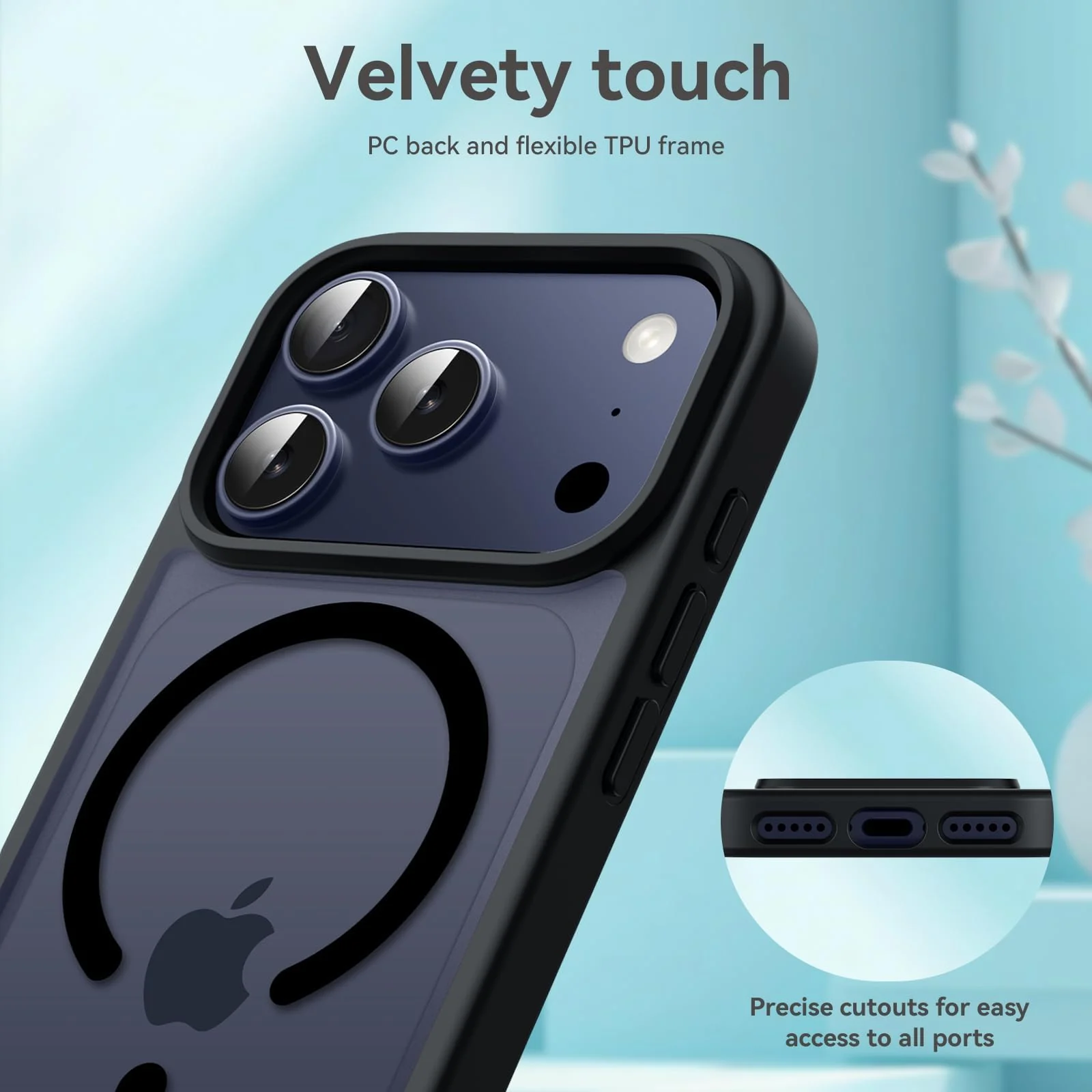 DL3 Mobilak Translucent Matte Case for iPhone 17 Pro Max, Compatible with MagSafe accessories, Supports wireless charging, Built-in magnetic car-mount support - Black