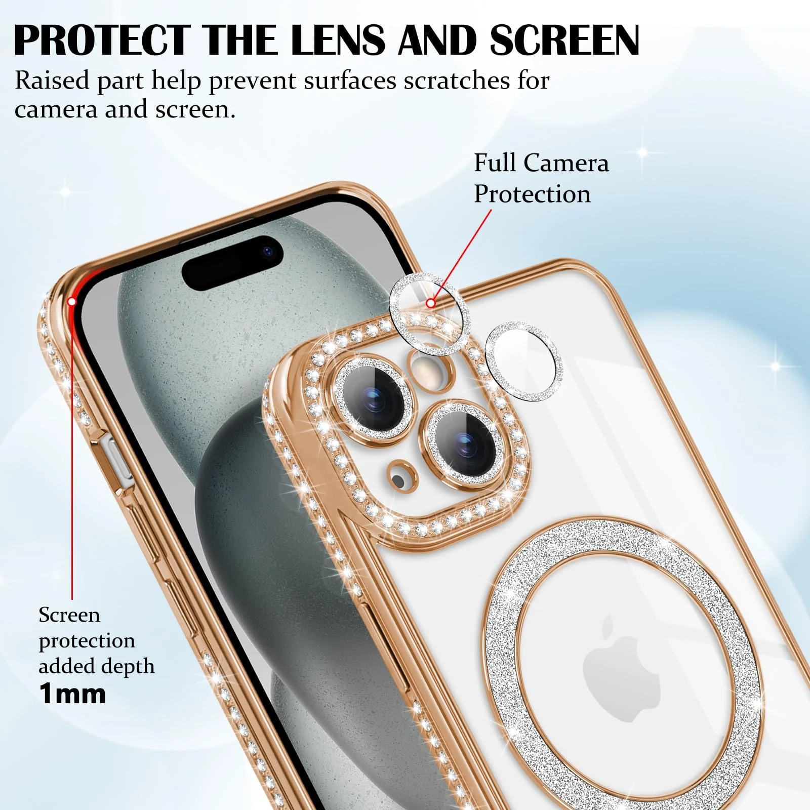 DL3 Mobilak MagSafe-Compatible Magnetic Case for iPhone 15 with Camera Protection and Magnetic Car-Mount Support - Gold