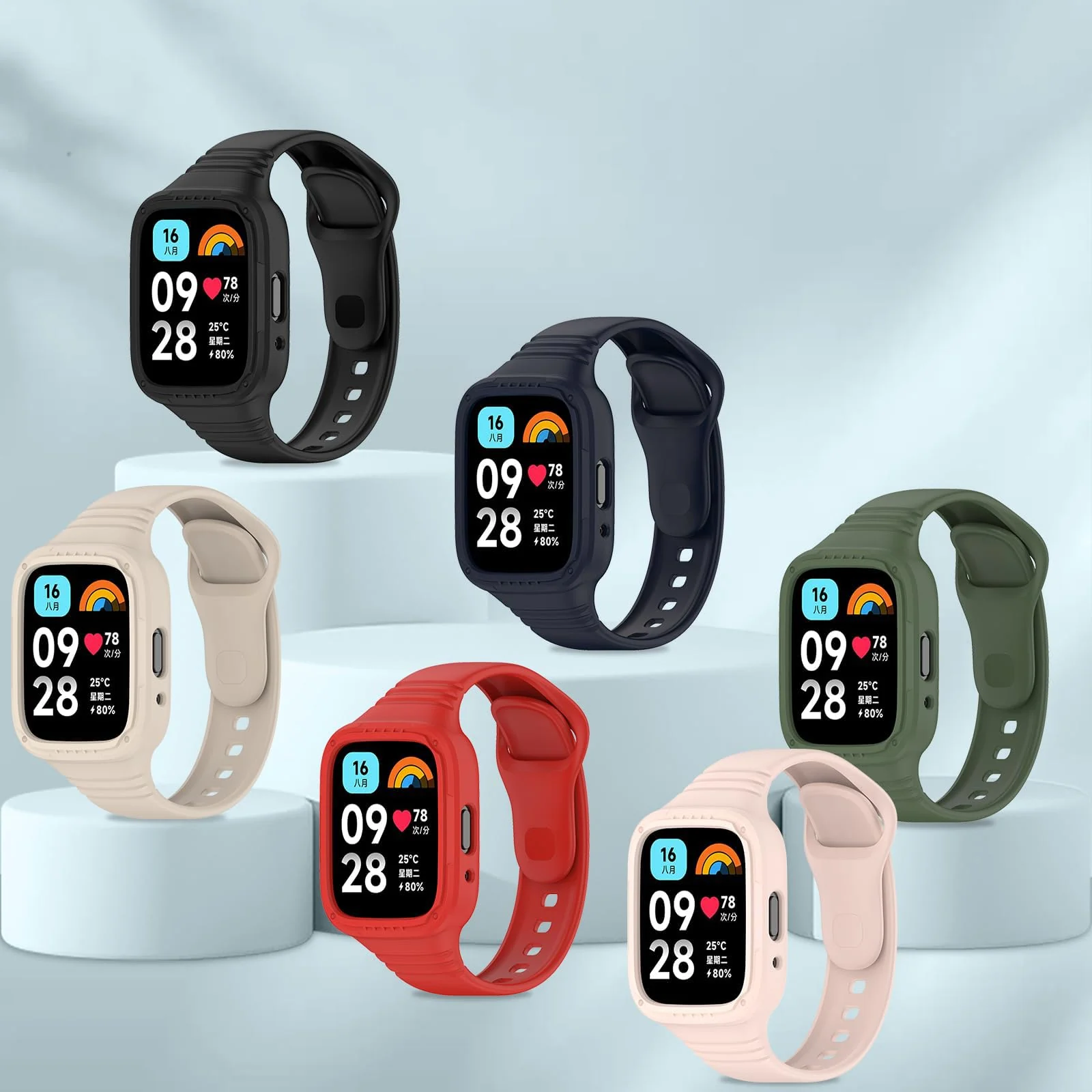 DL3 Mobilak Strap With Cover Compatible with Xiaomi Redmi Watch 3 Lite/Redmi Watch 3 Active, Silicone Sport Band Replacement Watchband with Bumper Case, Adjustable Wristband - Midnight Blue