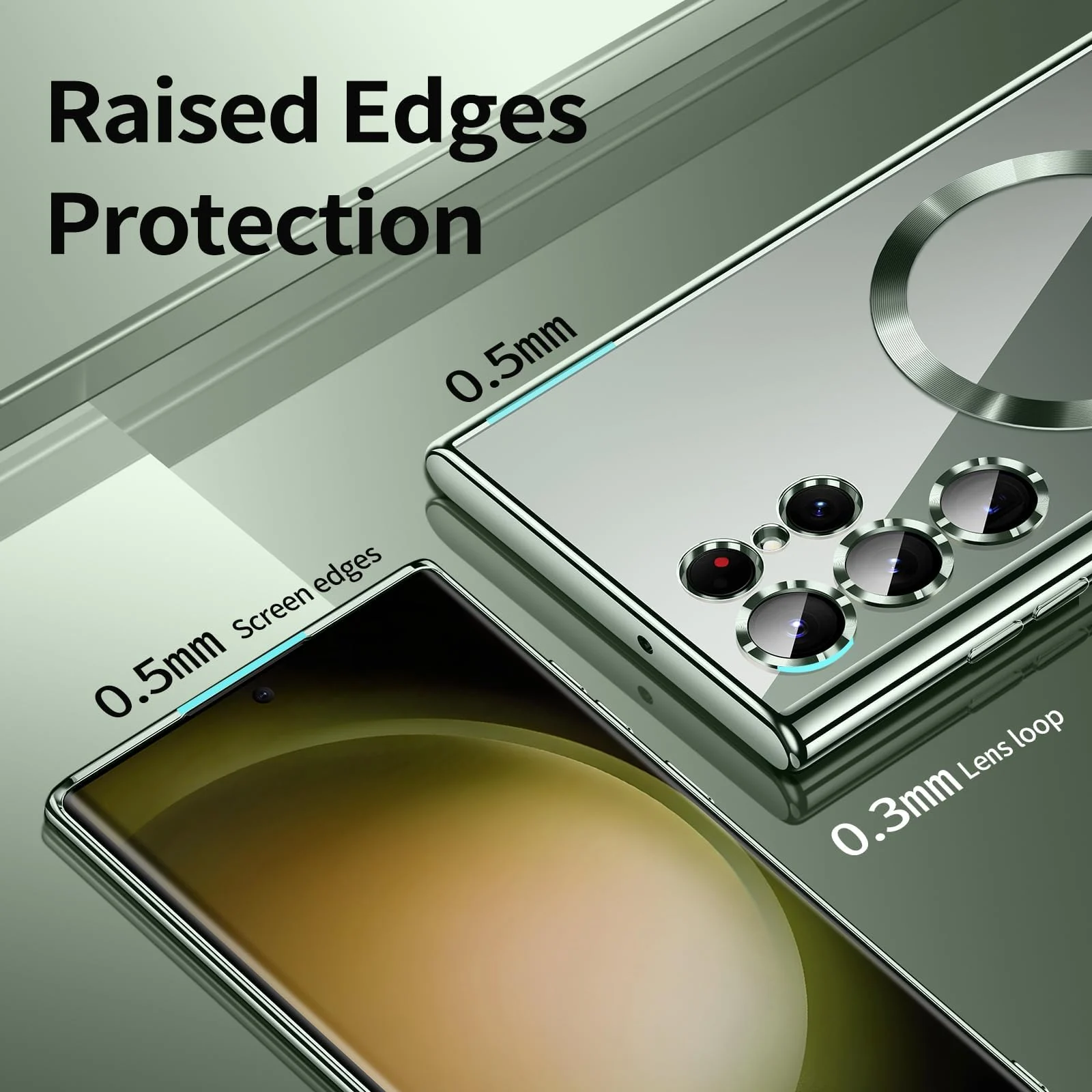 DL3 Mobilak Clear TPU Card Holder Case for Samsung Galaxy S24 Ultra with Camera Protection and Ring Holder - Green