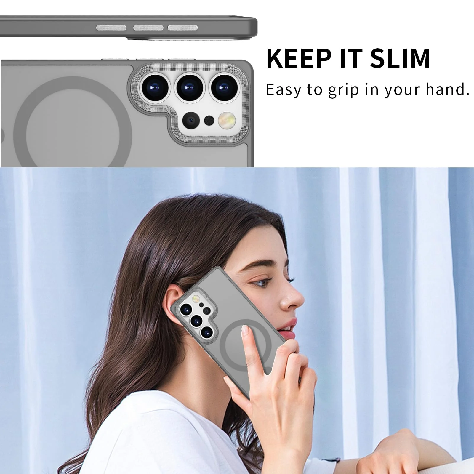 DL3 Mobilak Magnetic Car-Mount Case for Samsung Galaxy S24 Ultra with Camera Protection and Microfiber Lining - Gray