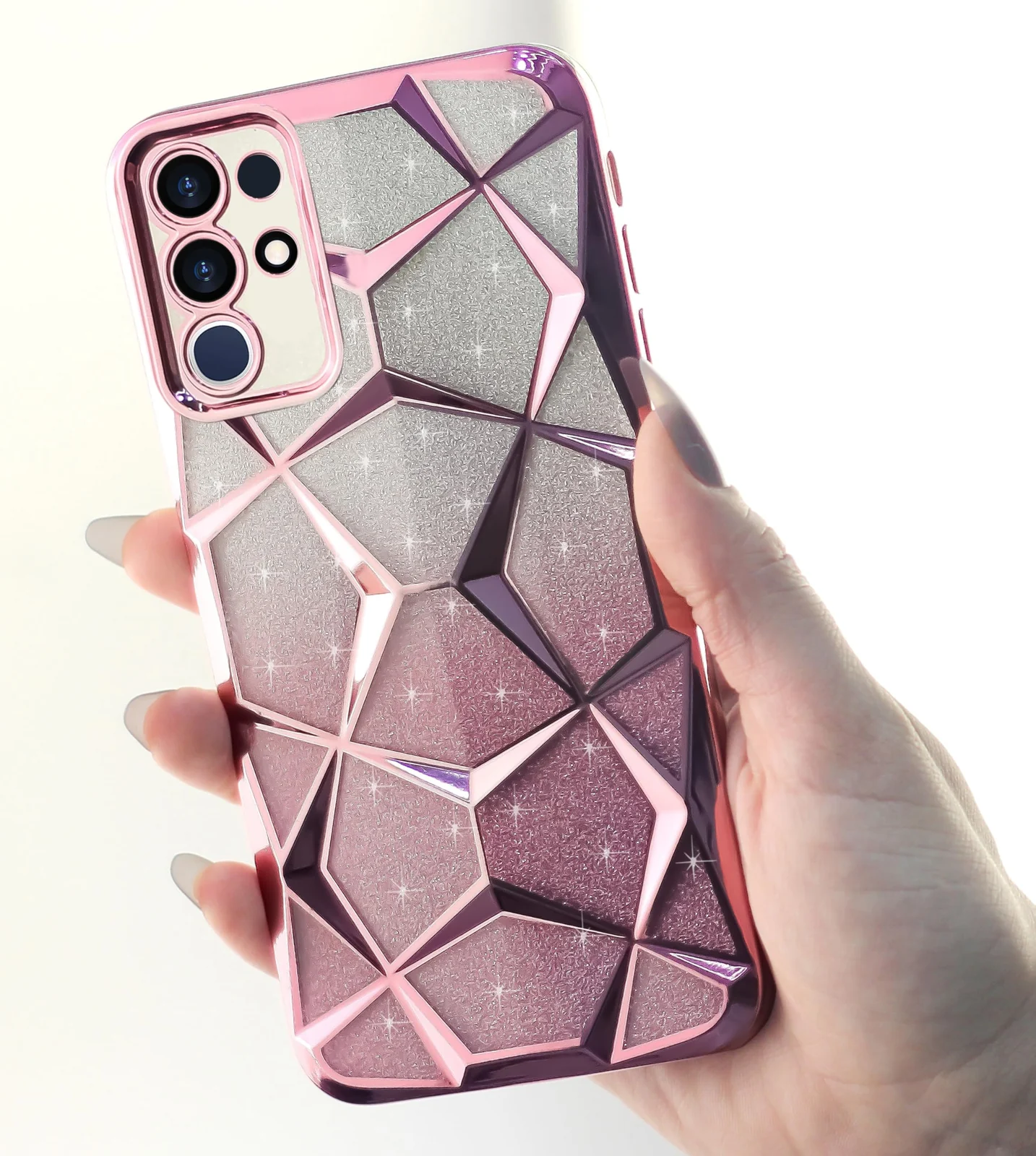 DL3 Mobilak Compatible with Vivo Y29 4G Case Plating Bling Gradient Glitter Clear Cover Soft TPU Silicone Cute Camera Protection Shockproof Back for Women Girls Case - Pink