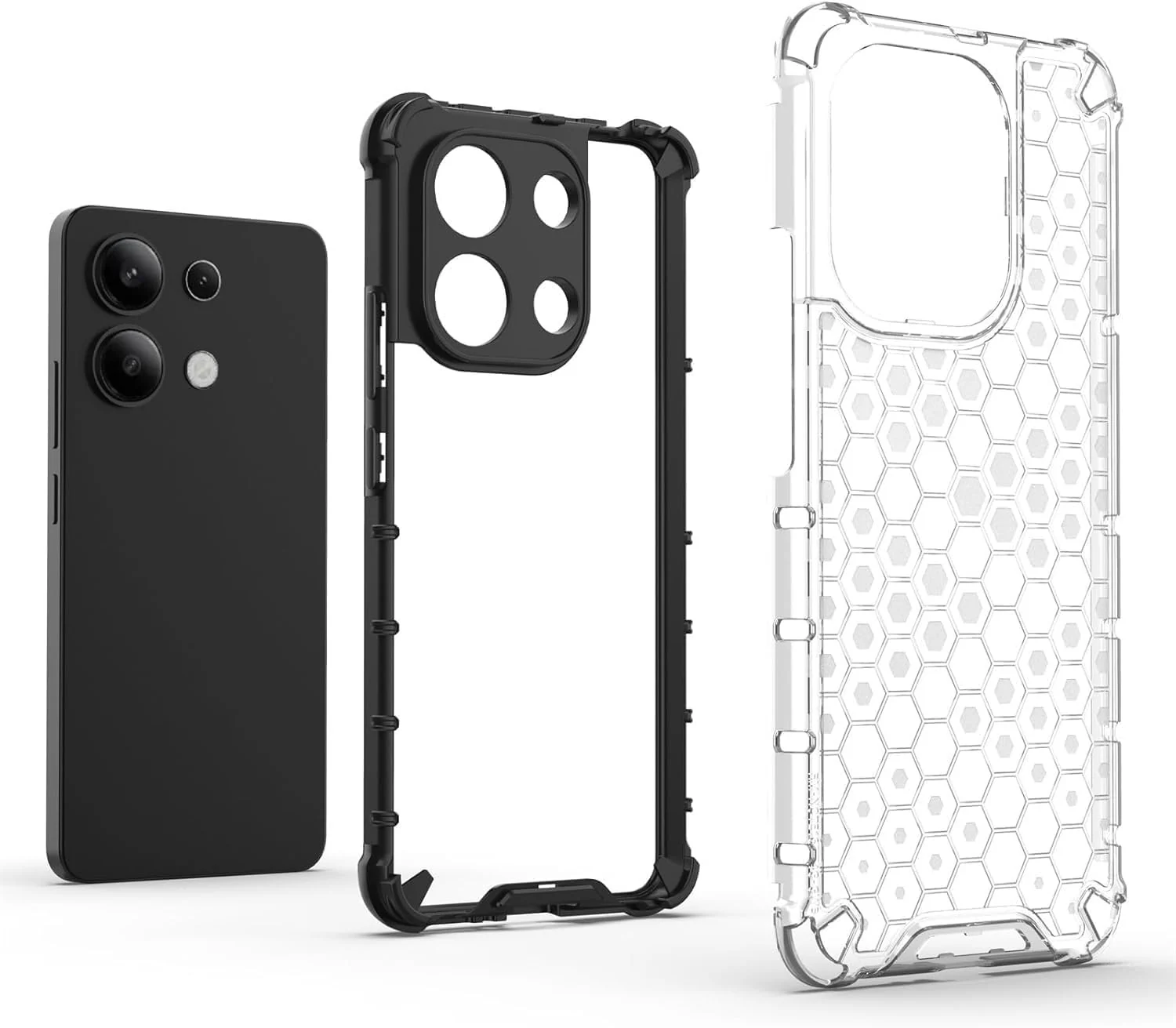 DL3 Mobilak Honeycomb Protective Case for Xiaomi Redmi Note 13 4G, Shock-absorbing protection, Transparent design, Slim, lightweight profile - Black