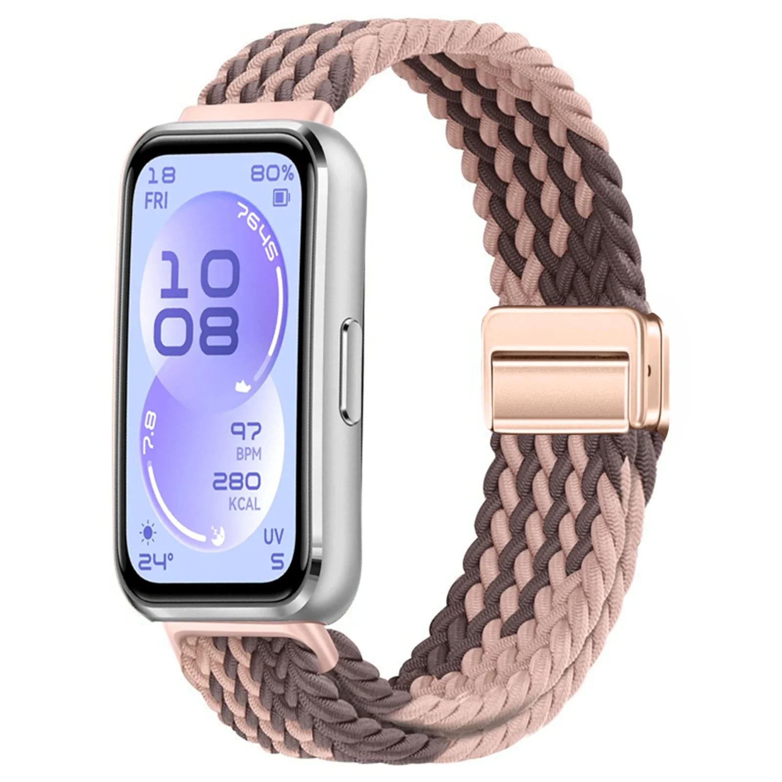 DL3 MOBILAK Braided Elastic Nylon Magnetic Watch Strap for Huawei Band 11 / Band 11 Pro, Smoky Purple