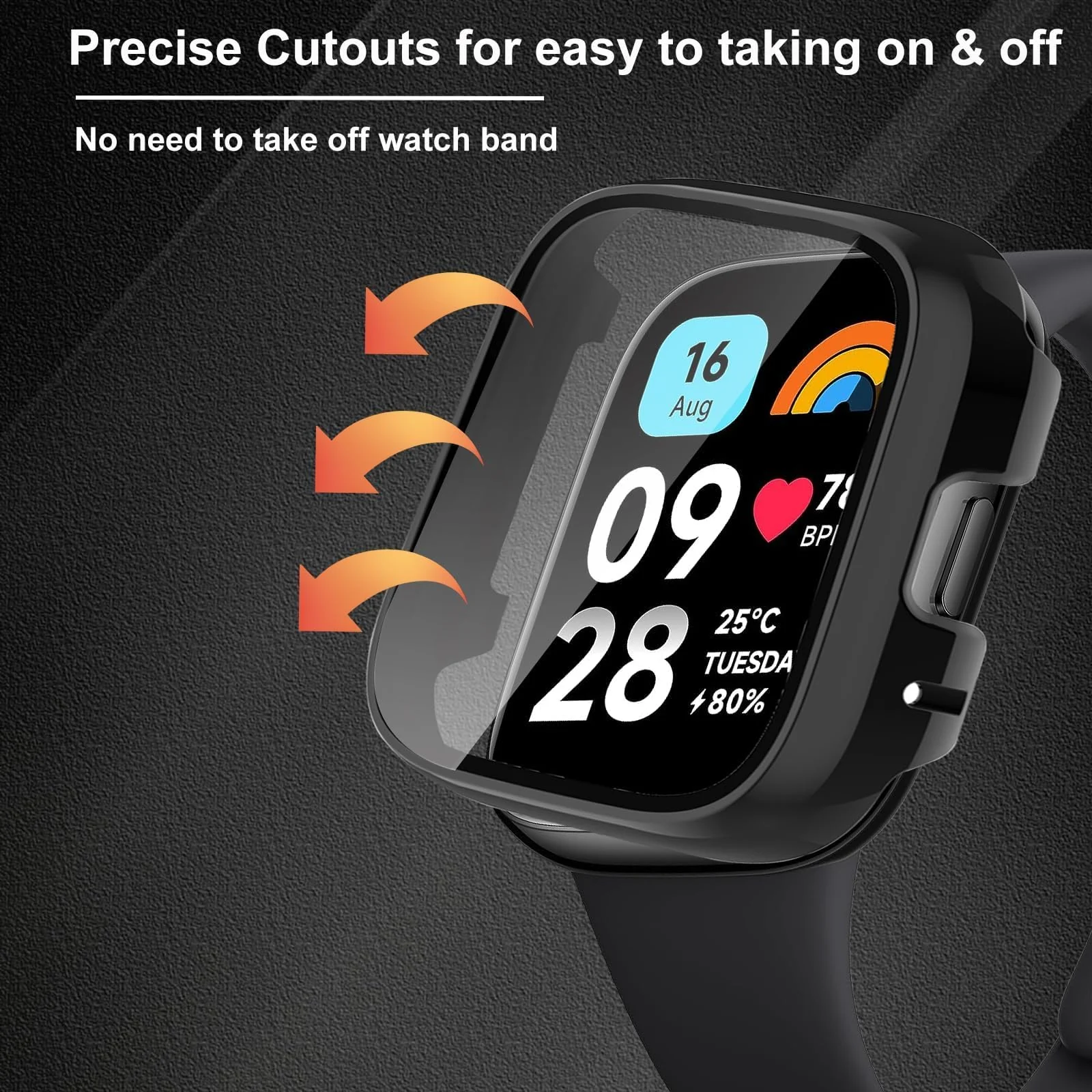 DL3 Mobilak Case with Screen Protector for Xiaomi Redmi Watch 3 Active/Redmi Watch 3 Lite, Bumper Full Coverage Hard PC Overall Protective Cover, Built-in Tempered Glass High Sensitivity - Black