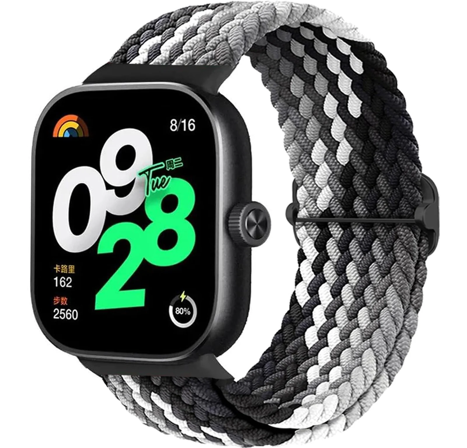 DL3 Mobilak Braided Band For Redmi 4/5 / 6 / Xiaomi Smart Band 8 Pro/Band 9 Pro for Women Men, Adjustable Braided Bands Straps Elastics Sport Wristband Nylon Strap - Colorful Black