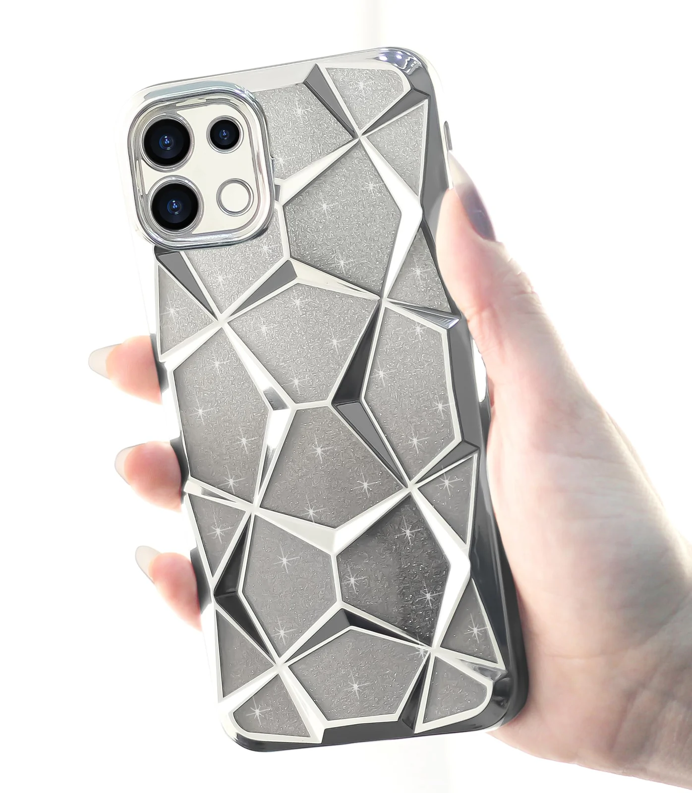 DL3 Mobilak Compatible with OPPO Reno 13 5G / OPPO Reno13 5G Case Plating Bling Gradient Glitter Clear Cover Soft TPU Silicone Cute Camera Protection Shockproof Back for Women Girls Case - Silver