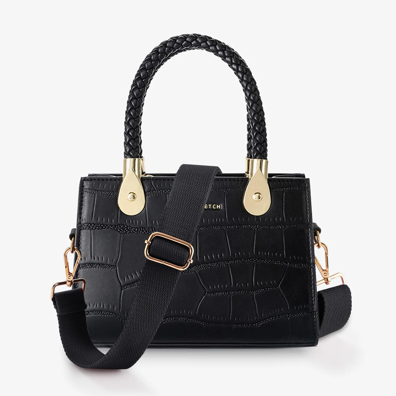 DL3 Mobilak Adjustable Wide Crossbody Bag Strap for Women, Replacement Shoulder Strap for Handbags, Totes & Purses with Elegant Embroidered Pattern and Metal Hooks - Black