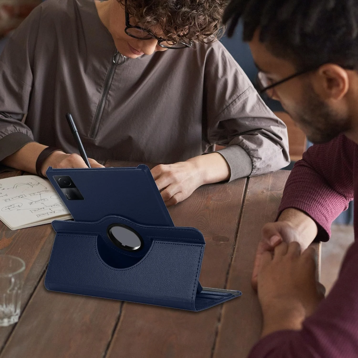 DL3 Mobilak Protective Cover for Xiaomi Redmi Pad SE 11 inch (2023), 360° Rotatable Smart Stand, Leather Folio Flip Cover with Multi-Angle Viewing, Auto Wake Sleep - Blue