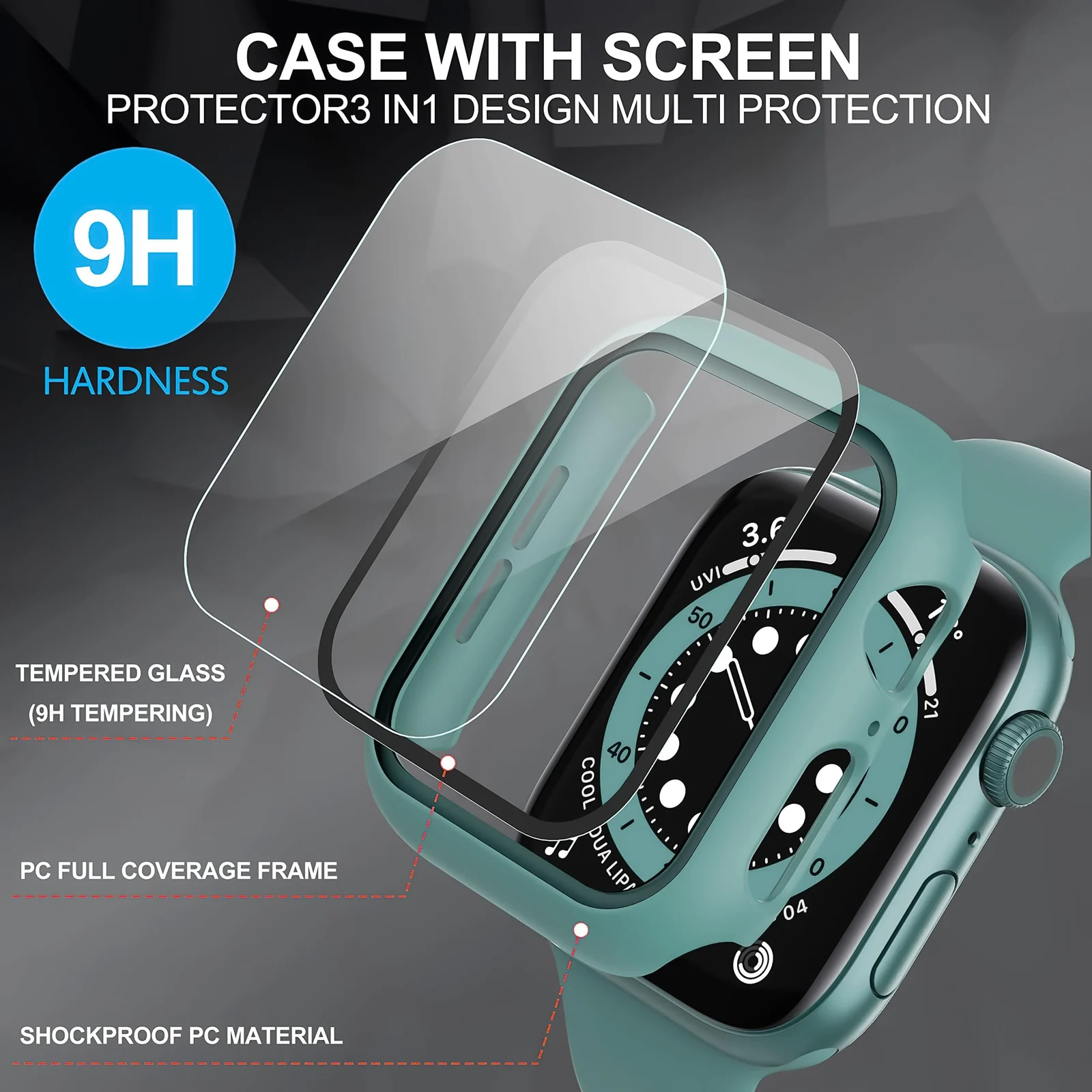 DL3 Mobilak Hard Case Designed for Apple Watch Series 9/8/7 45mm, Built-in 9H [HD Clear] Tempered Glass Screen Protector, [Full Protection] Slim Cover for iWatchSeries 9/8/7 45mm - Pine Green