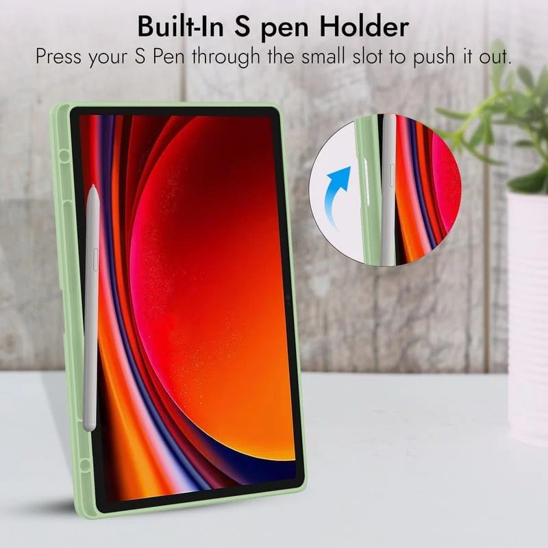 DL3 Mobilak Case for Samsung Galaxy Tab S9 11 Inch with S Pen Holder, Soft TPU Tri-Fold Stand Protective Tablet Cover, Support S Pen Charging, Auto Wake/Sleep - Mint Green