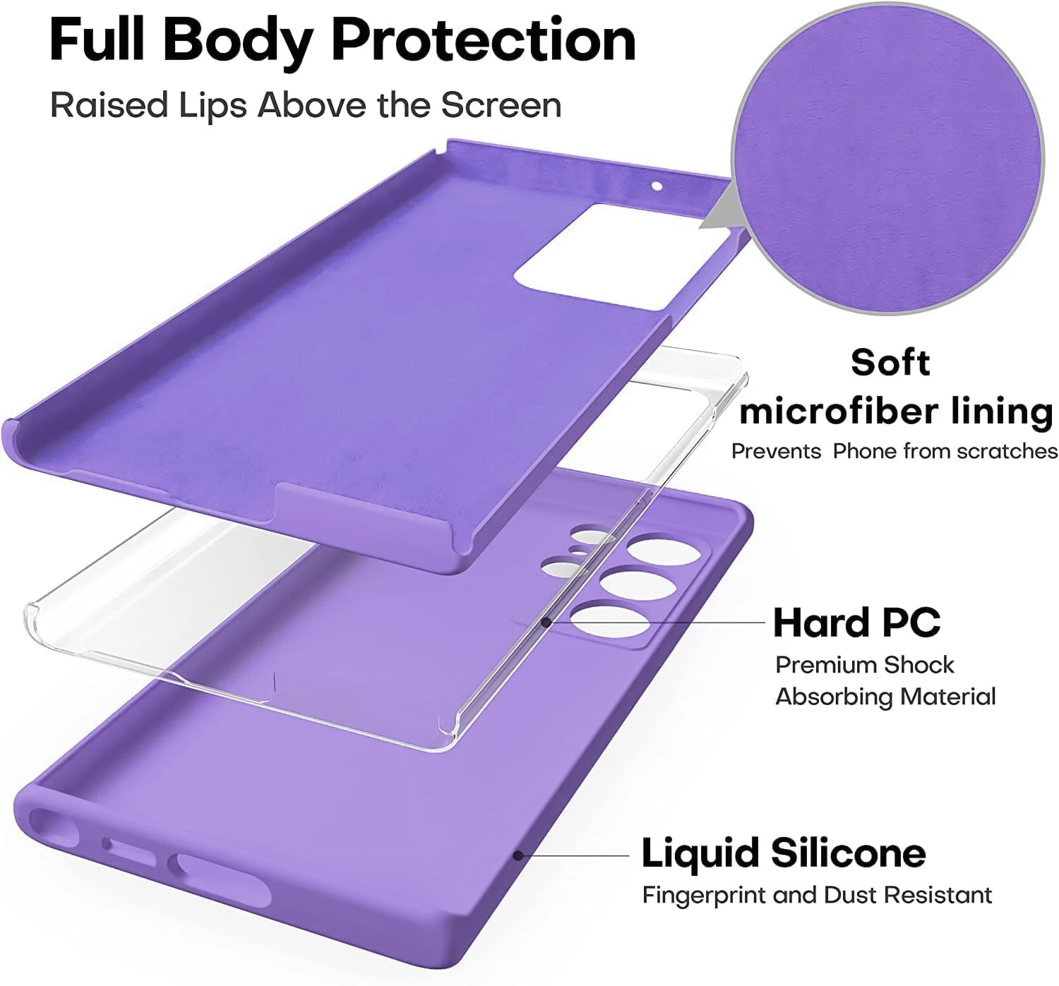 DL3 Mobilak Silicone Protective Case for Samsung Galaxy S22 Ultra 5G, Shock-absorbing protection, Scratch-resistant surface, Soft microfiber lining - Light Purple