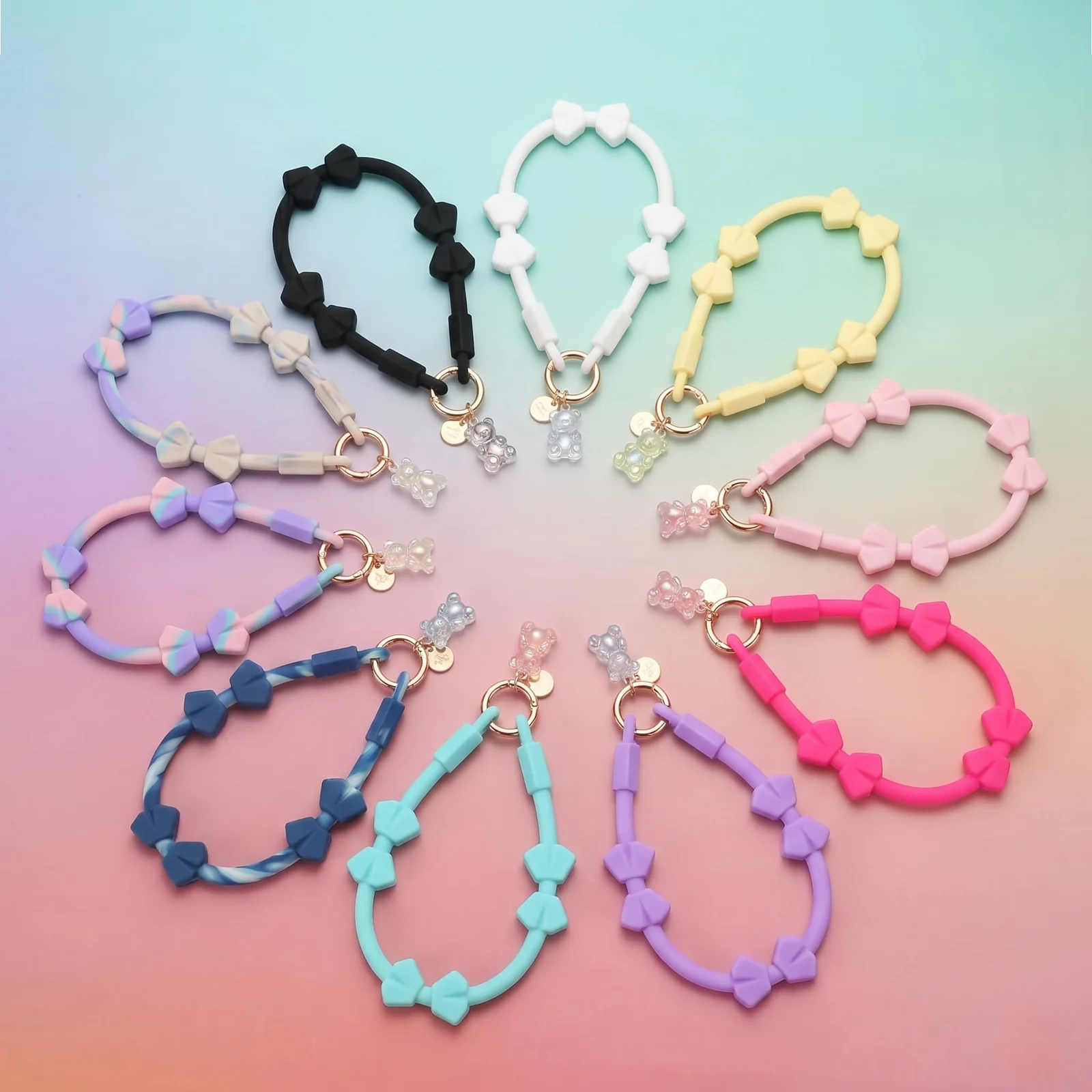 DL3 Mobilak Silicone Crystal Lanyard, 30cm Phone Wrist Strap Lanyard Keychain Office Wrist Strap with Clasp and Bear for Women Phone ID Card, Keys Strap - A-Yellow