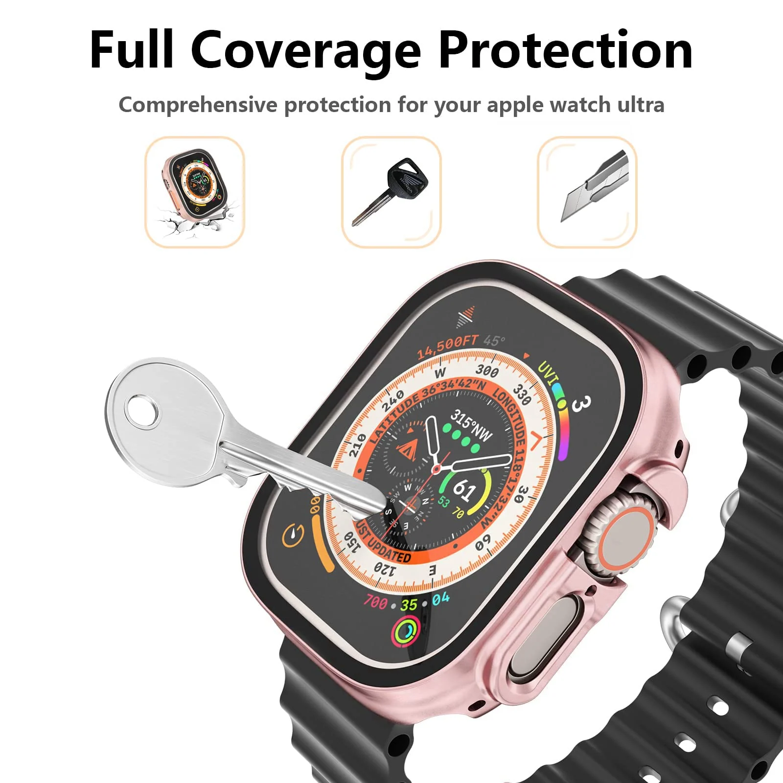 DL3 Mobilak Hard Case Designed for Apple Watch Ultra 2 (2023) / Ultra 1 49mm, Built-in 9H [HD Clear] Tempered Glass Screen Protector, [Full Protection] Slim Cover for iWatch 49mm - Rose Glod