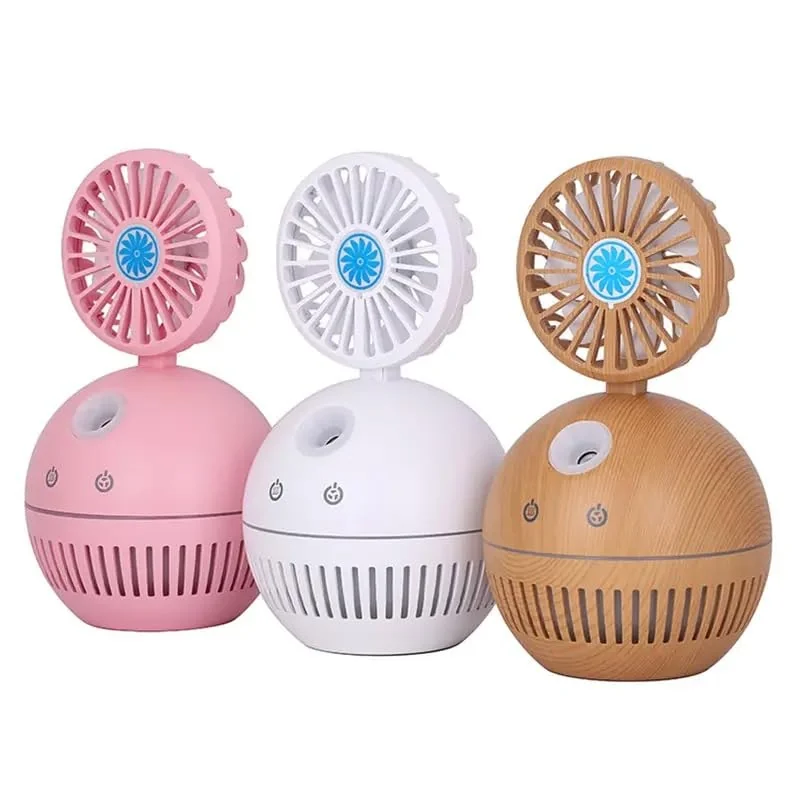 Mobigon Air Humidifier with Fan Portable USB Ultrasonic Essential Oil Aroma Diffuser with 7 Colorful Night Lights for Office Home - Pink